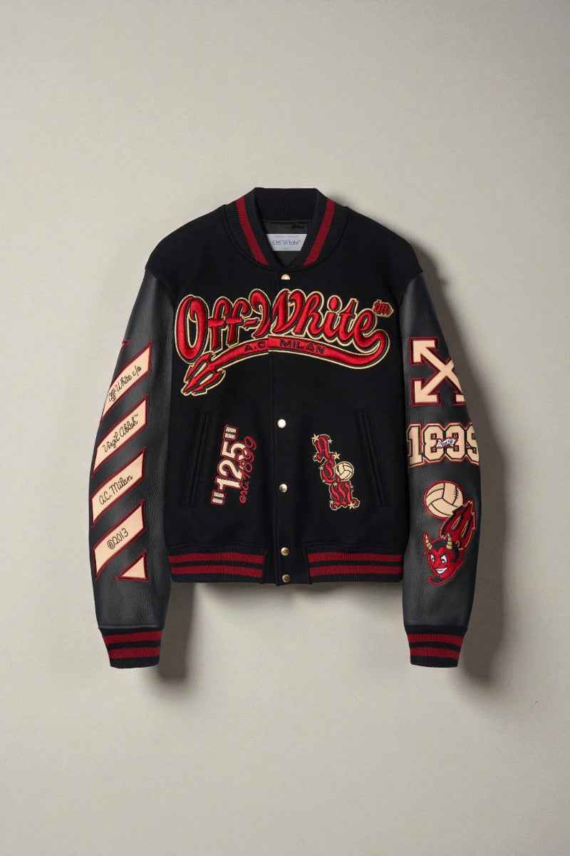 Off-white X A.c. Milan Logo-appliquéd Varsity Jacket