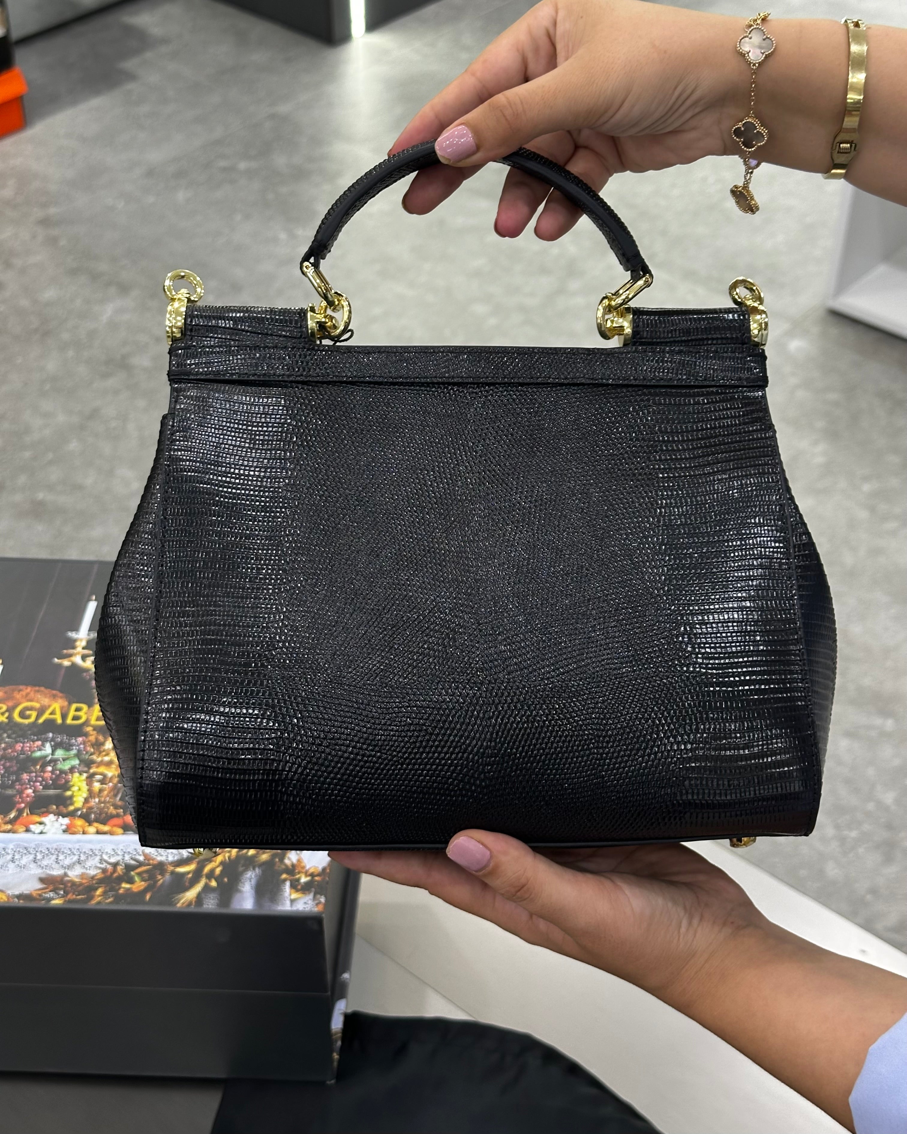 Dolce & Gabbana Medium Sicily Embossed Leather Satchel