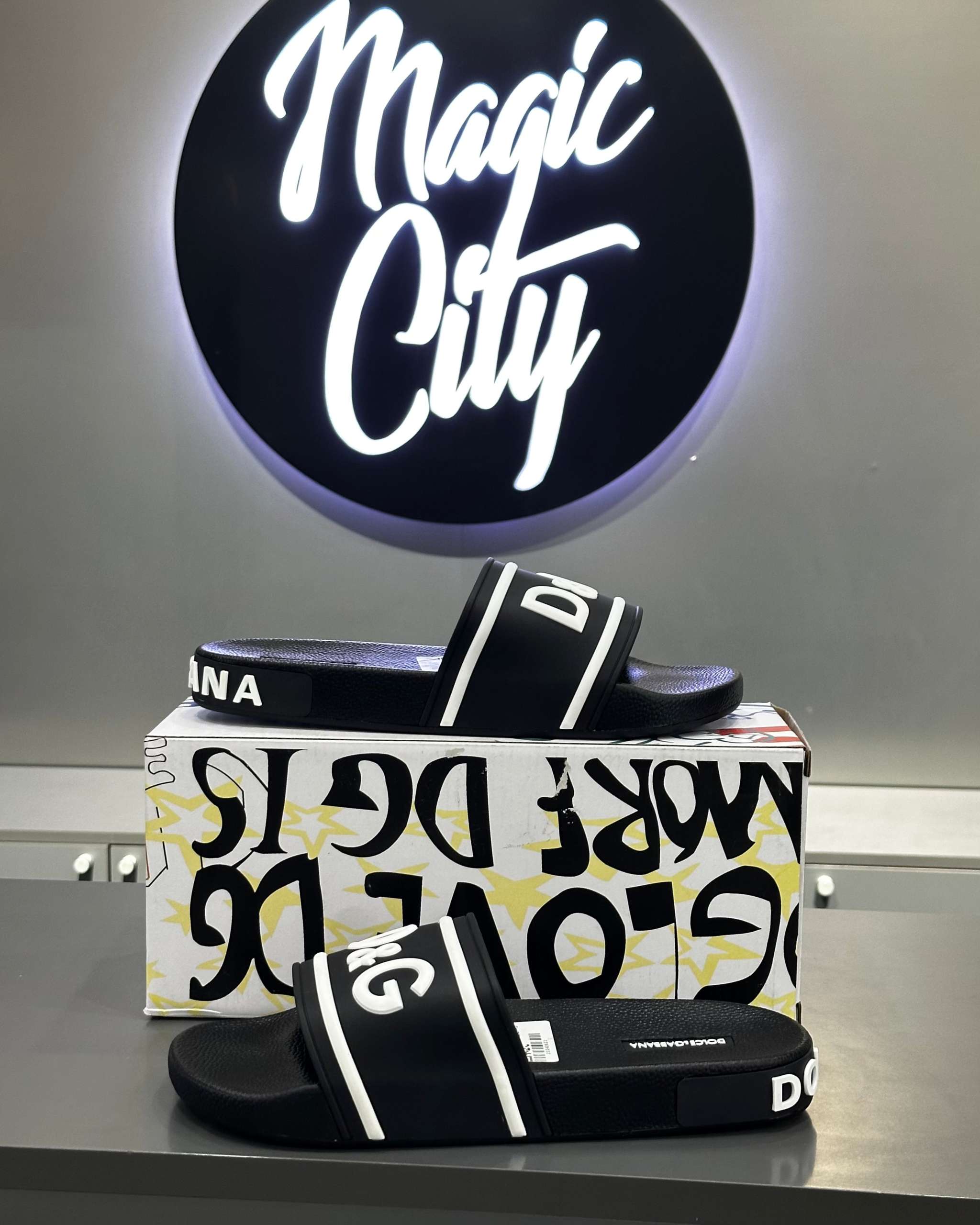 D&G Beachwear Sliders Black - MAGIC CITY