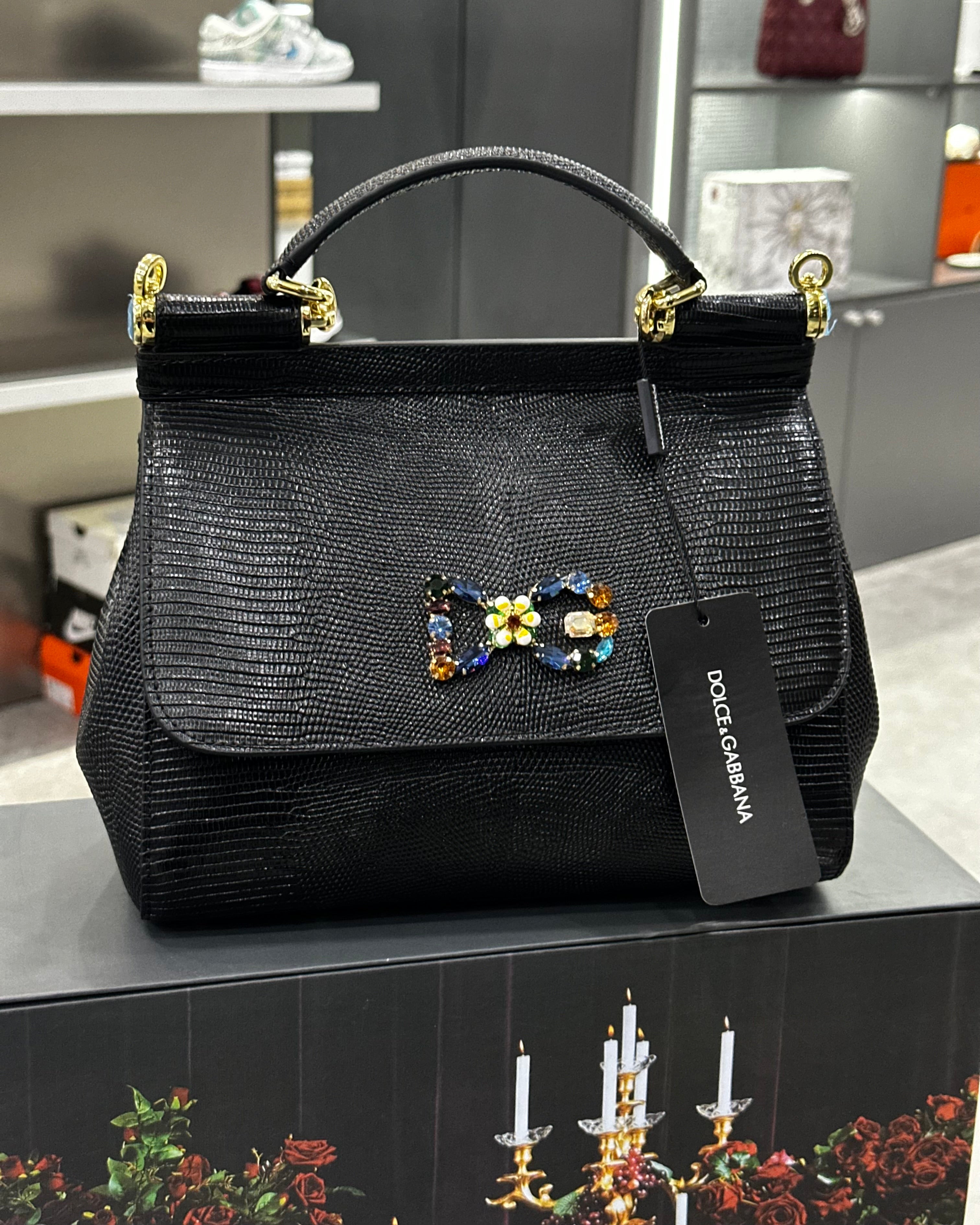 Dolce & Gabbana Medium Sicily Embossed Leather Satchel