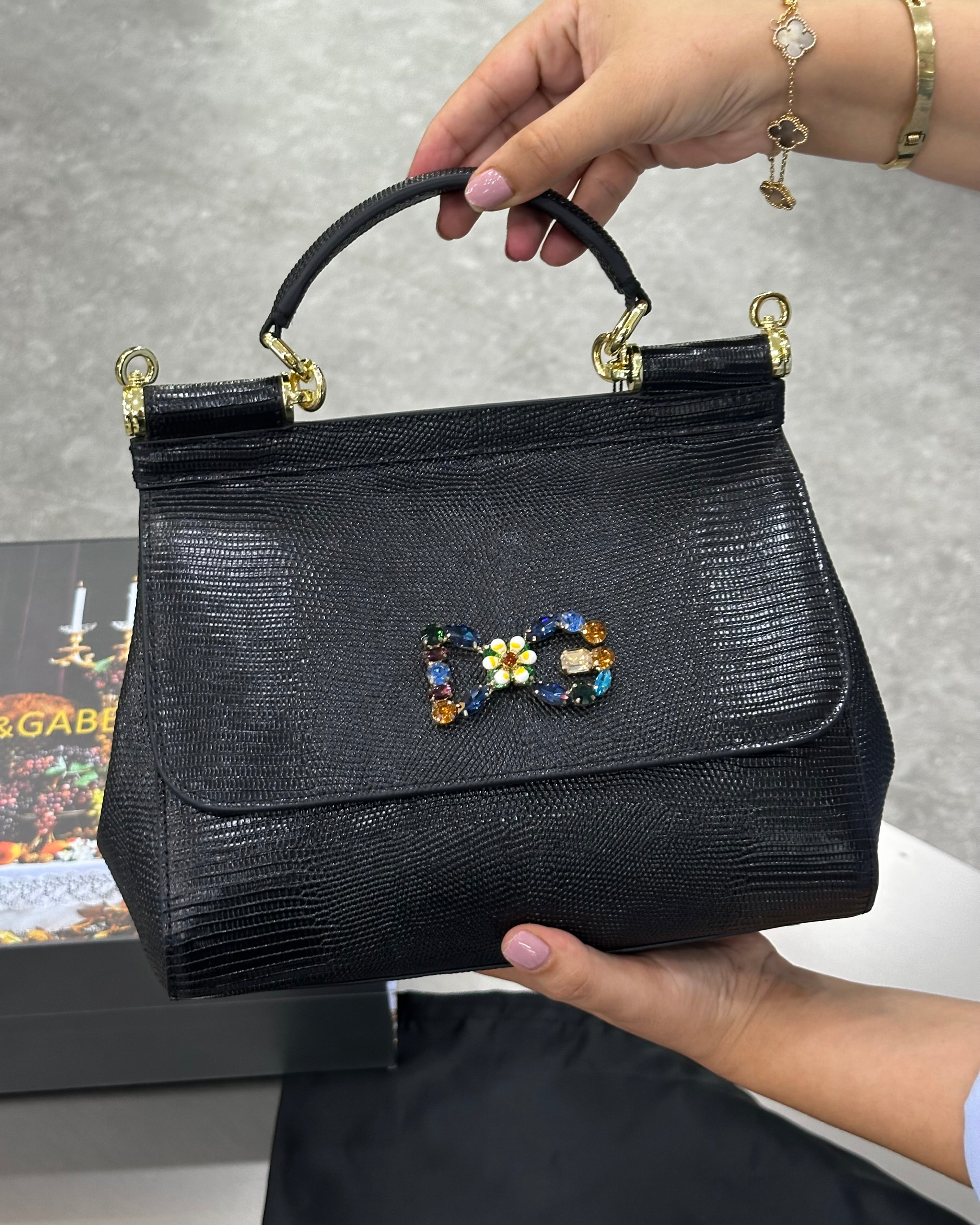 Dolce & Gabbana Medium Sicily Embossed Leather Satchel