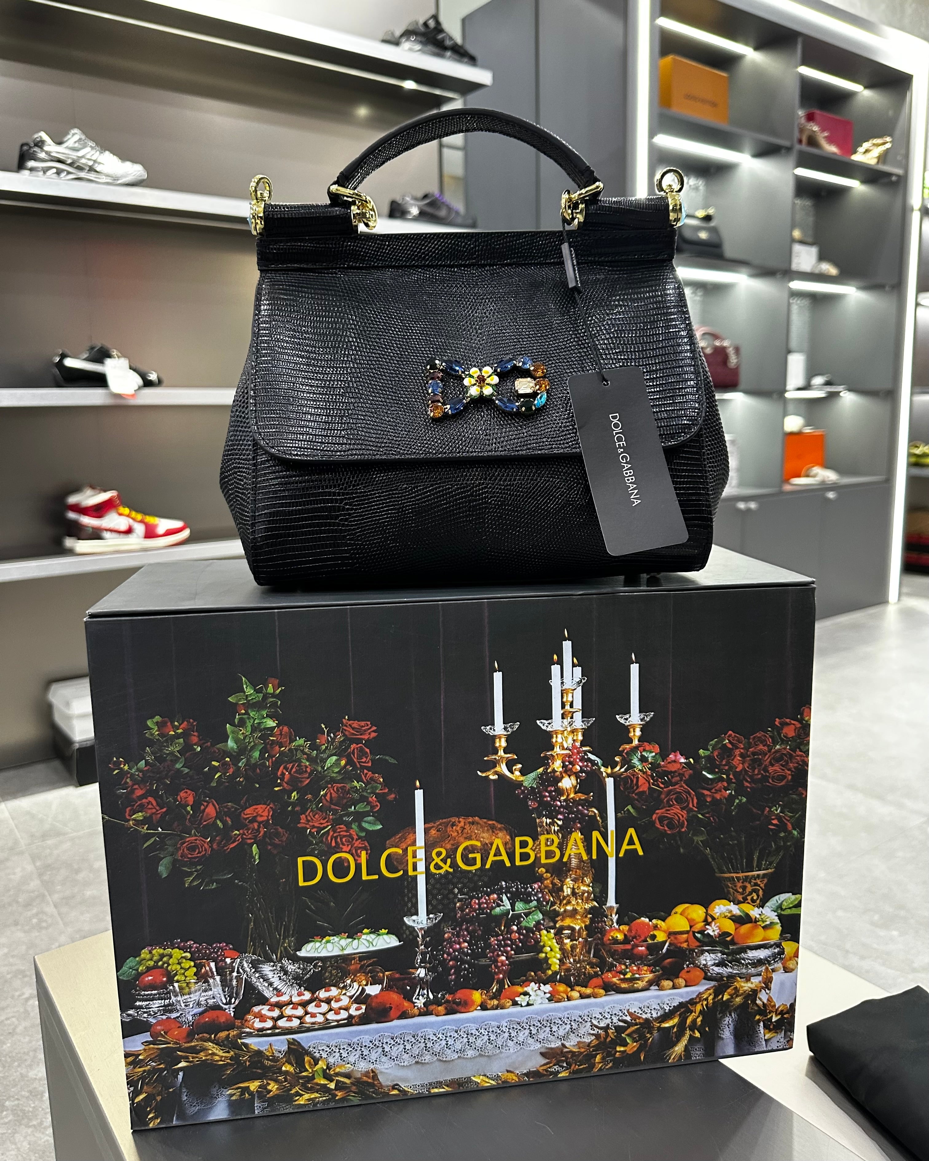 Dolce & Gabbana Medium Sicily Embossed Leather Satchel