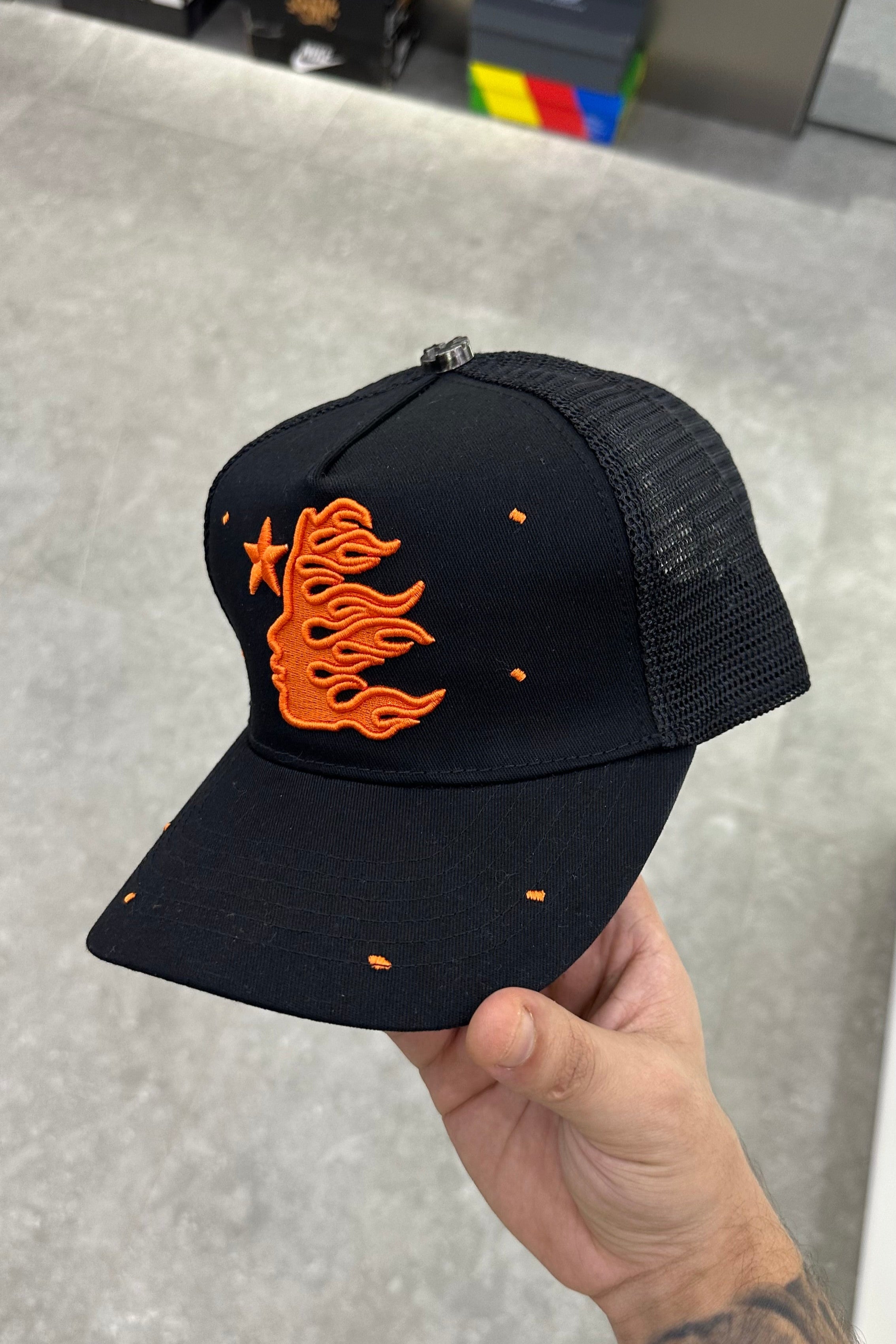 HELLSTAR Rhinestone Logo Cap | Orange Black