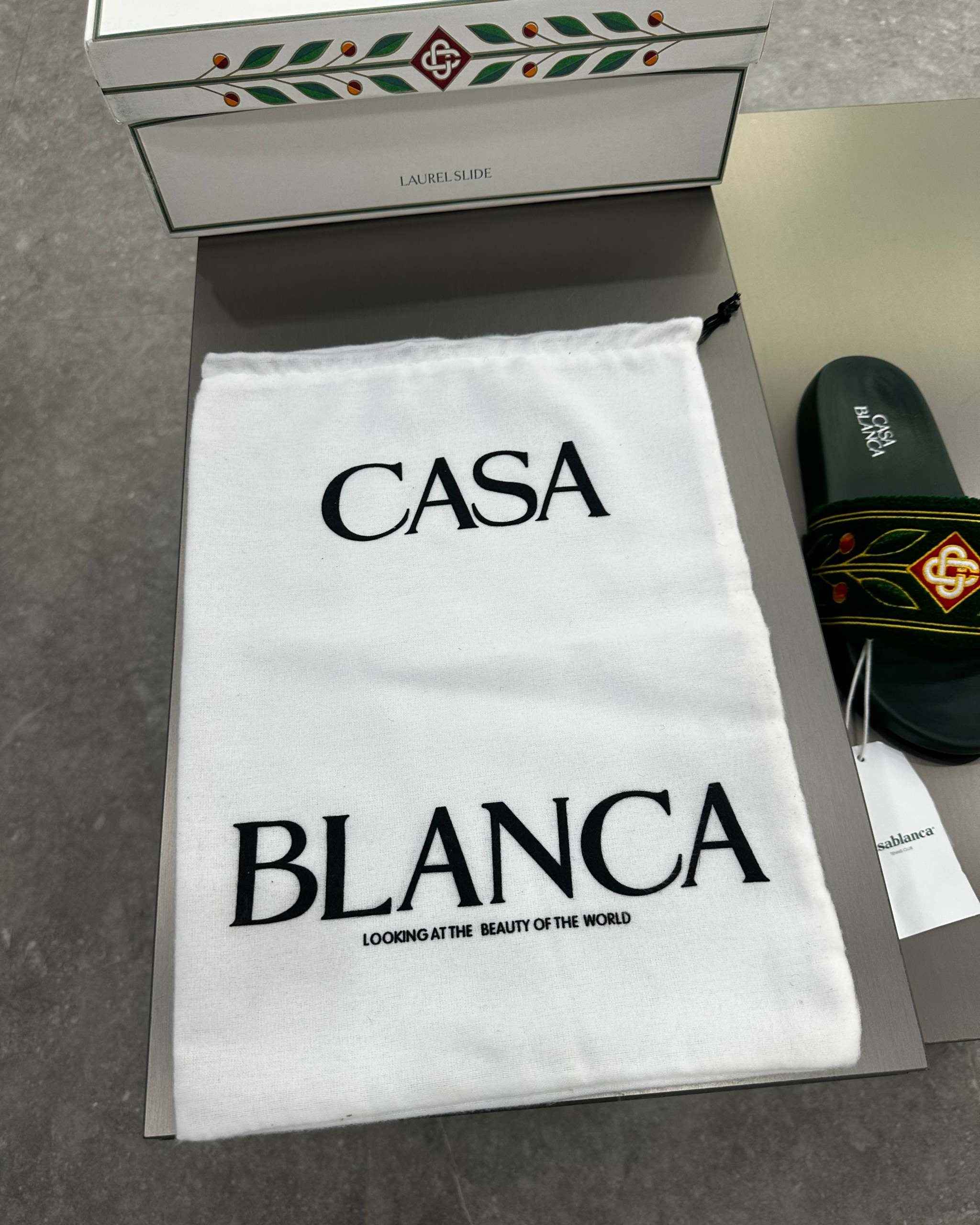 Casablanca Paris Embroidered terry slide Green - MAGIC CITY