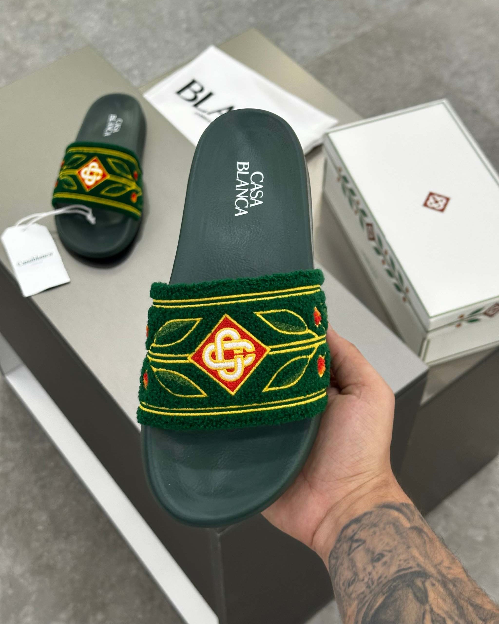 Casablanca Paris Embroidered terry slide Green