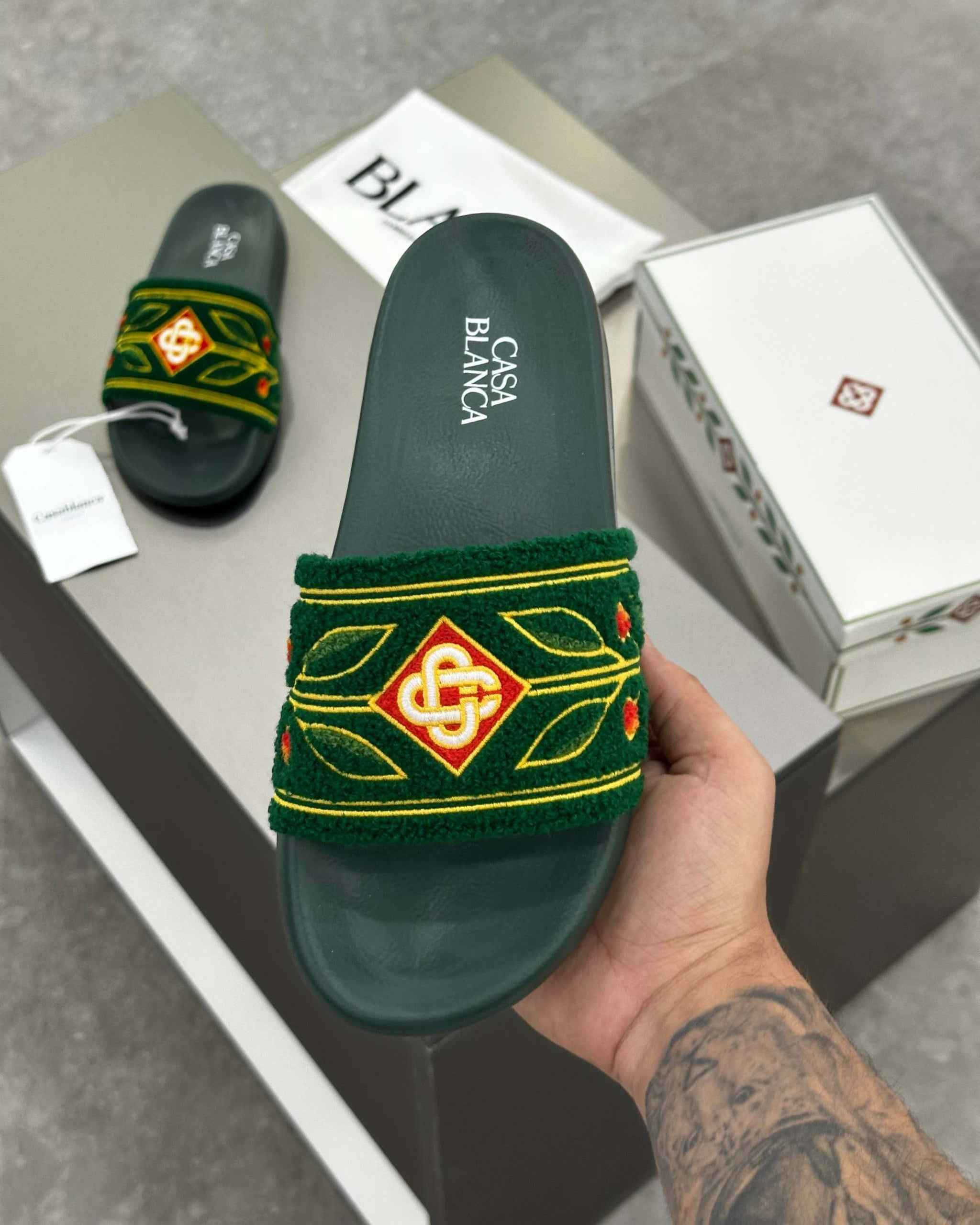 Casablanca Paris Embroidered terry slide Green - MAGIC CITY