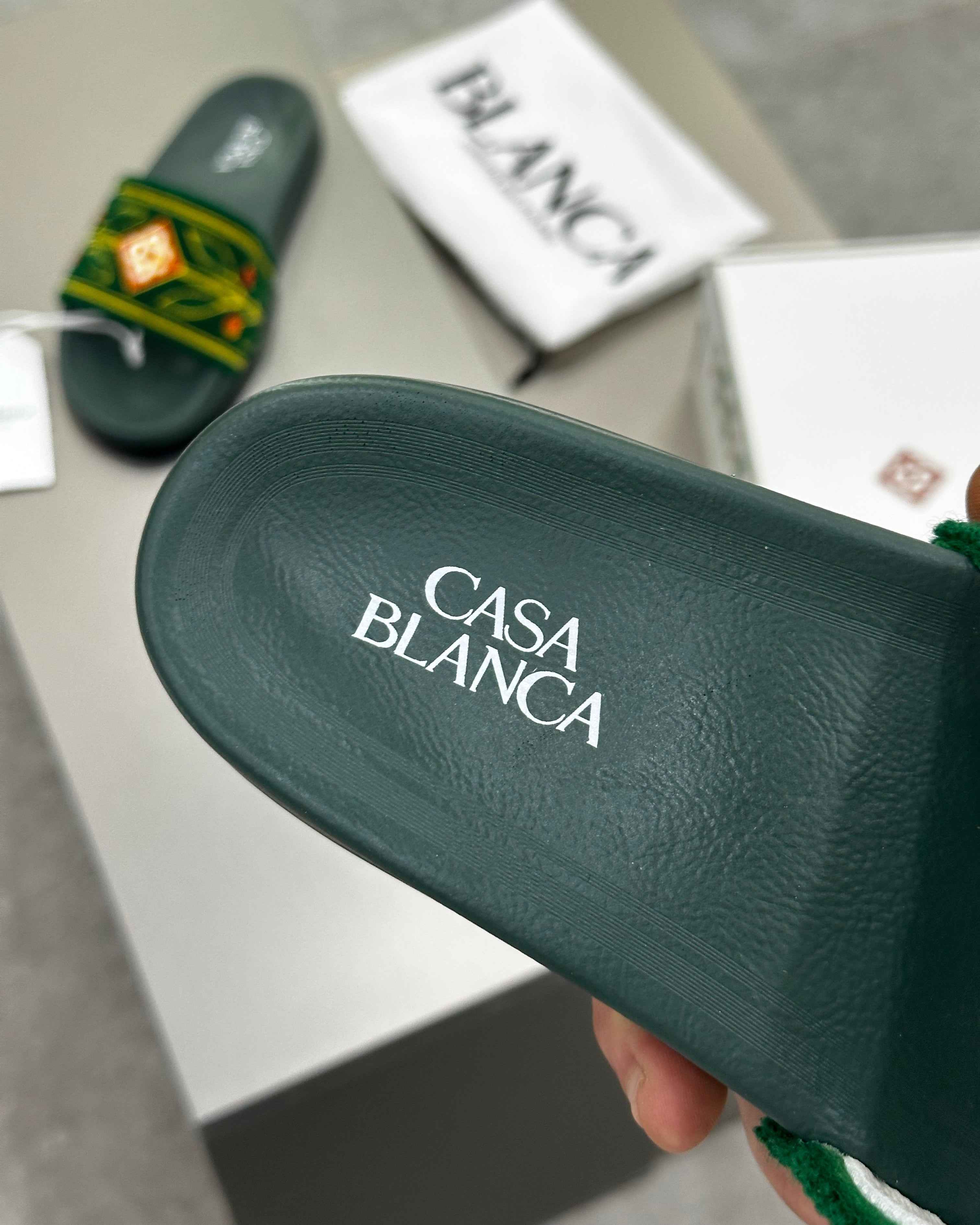 Casablanca Paris Embroidered terry slide Green - MAGIC CITY