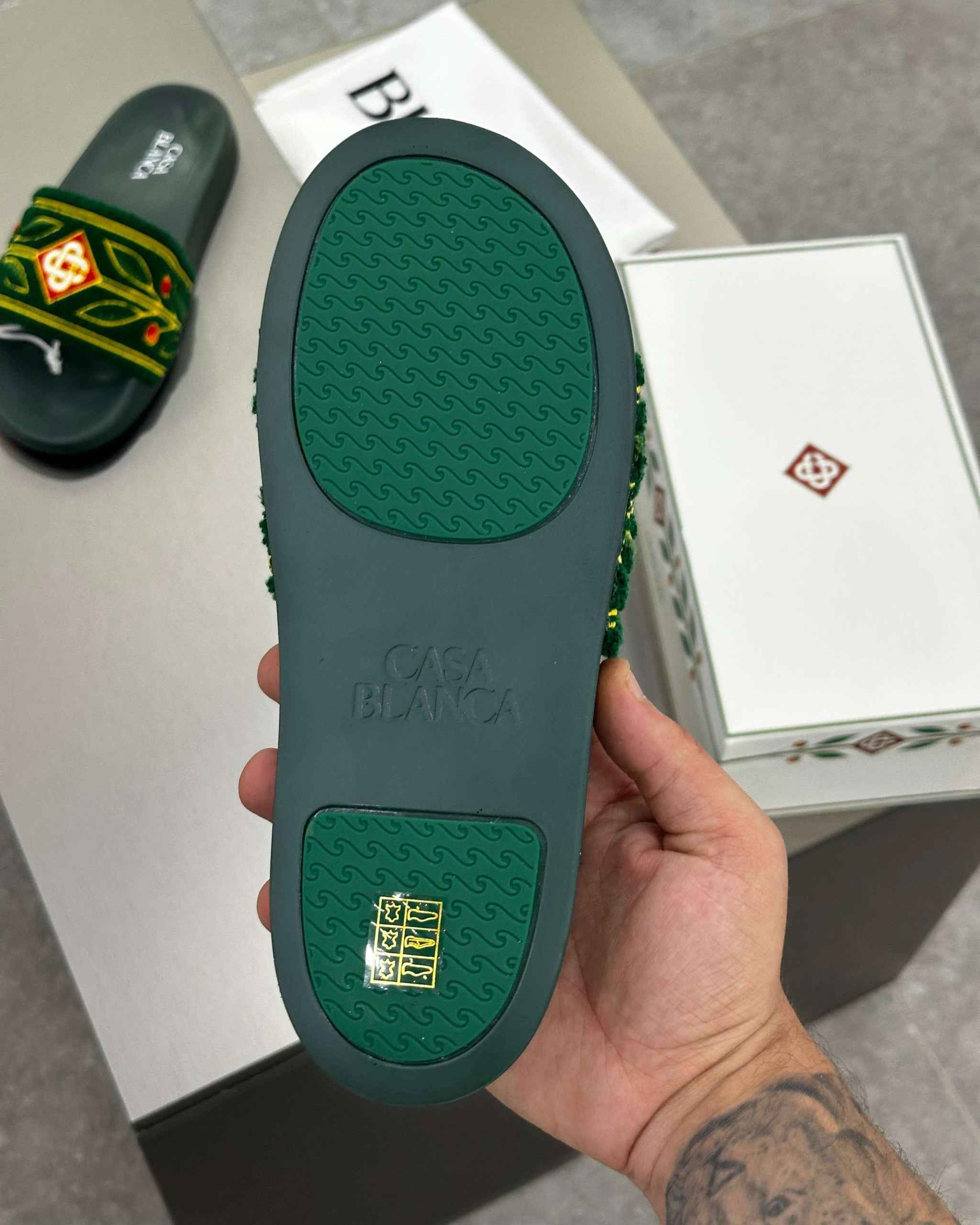 Casablanca Paris Embroidered terry slide Green - MAGIC CITY