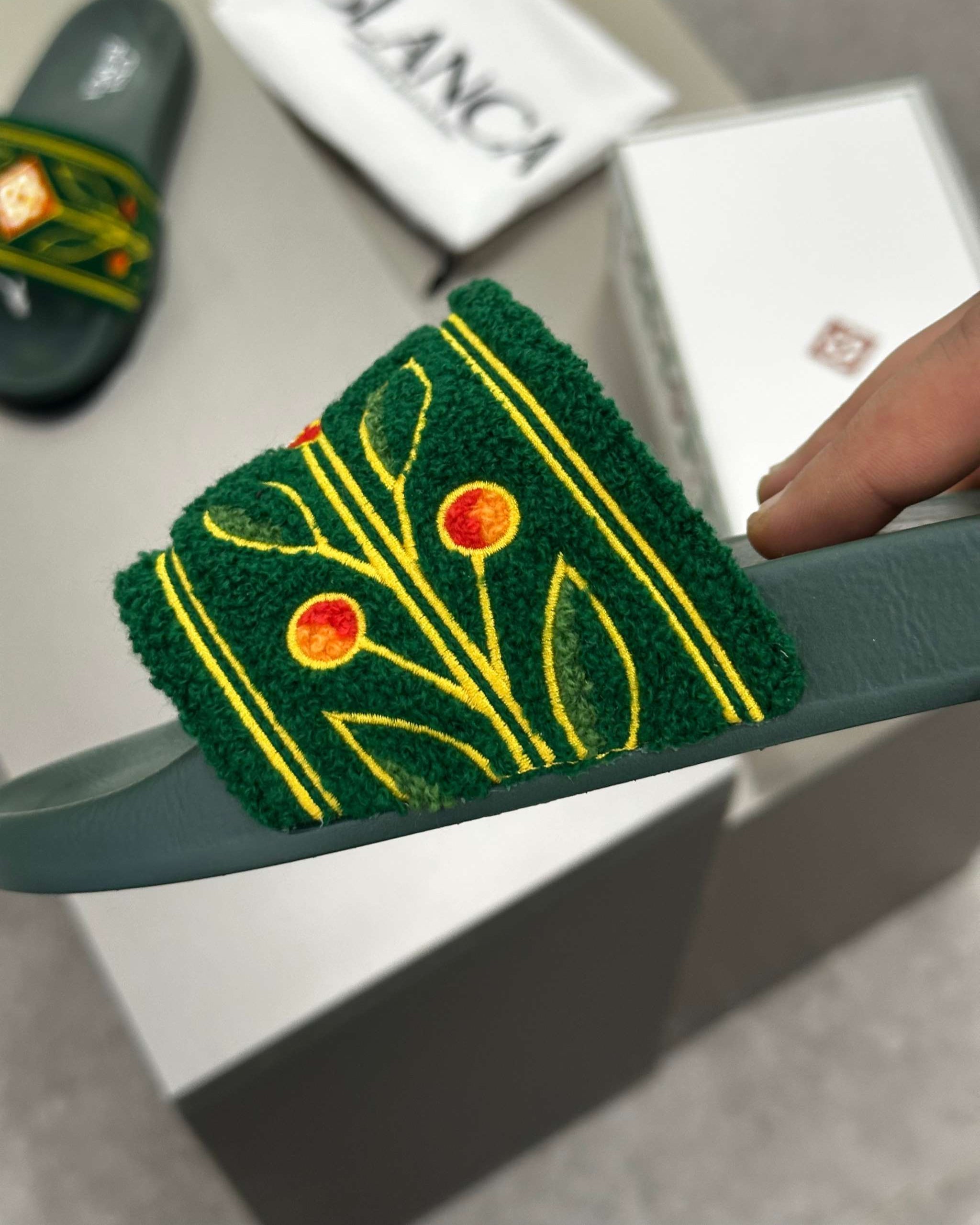 Casablanca Paris Embroidered terry slide Green