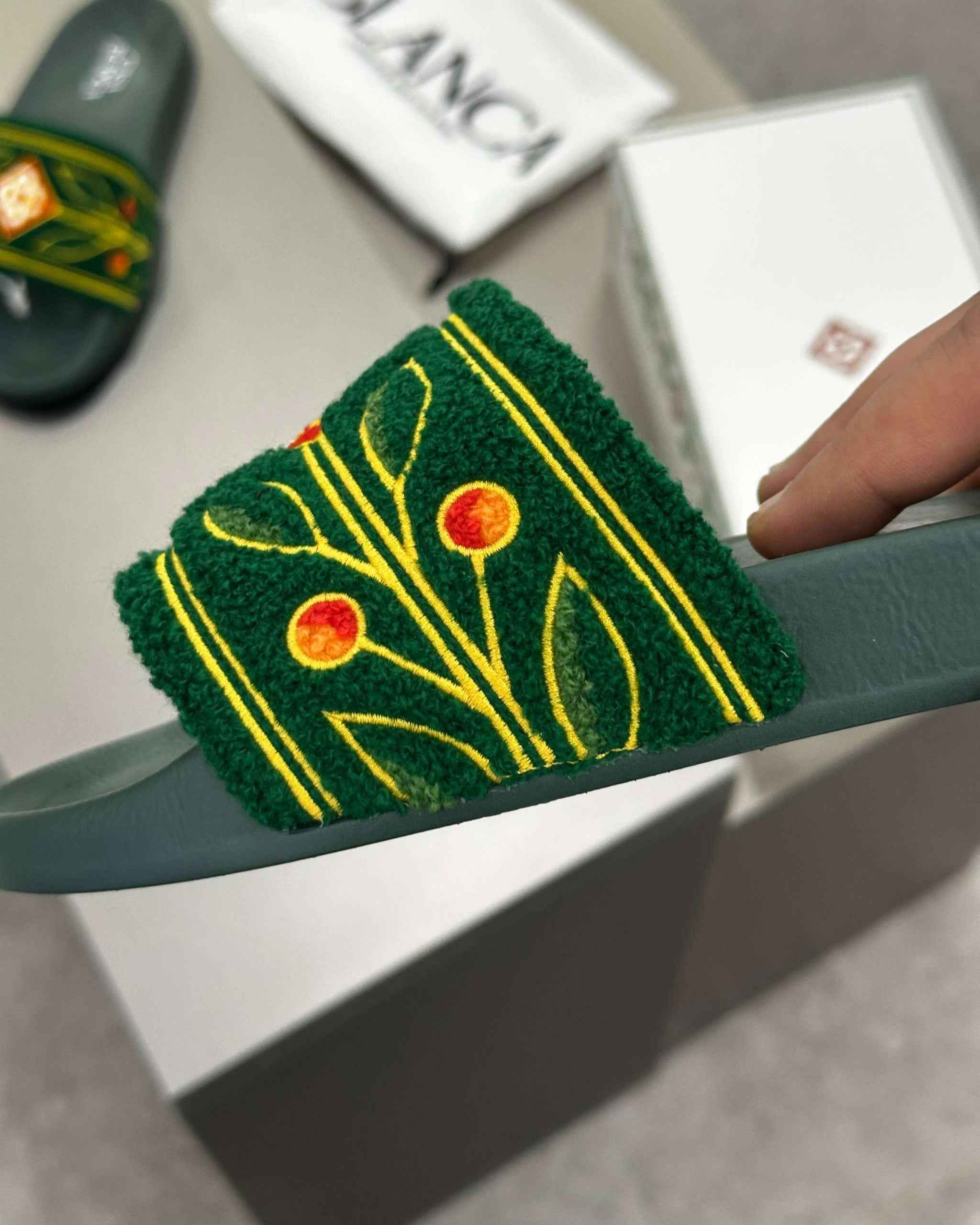 Casablanca Paris Embroidered terry slide Green - MAGIC CITY