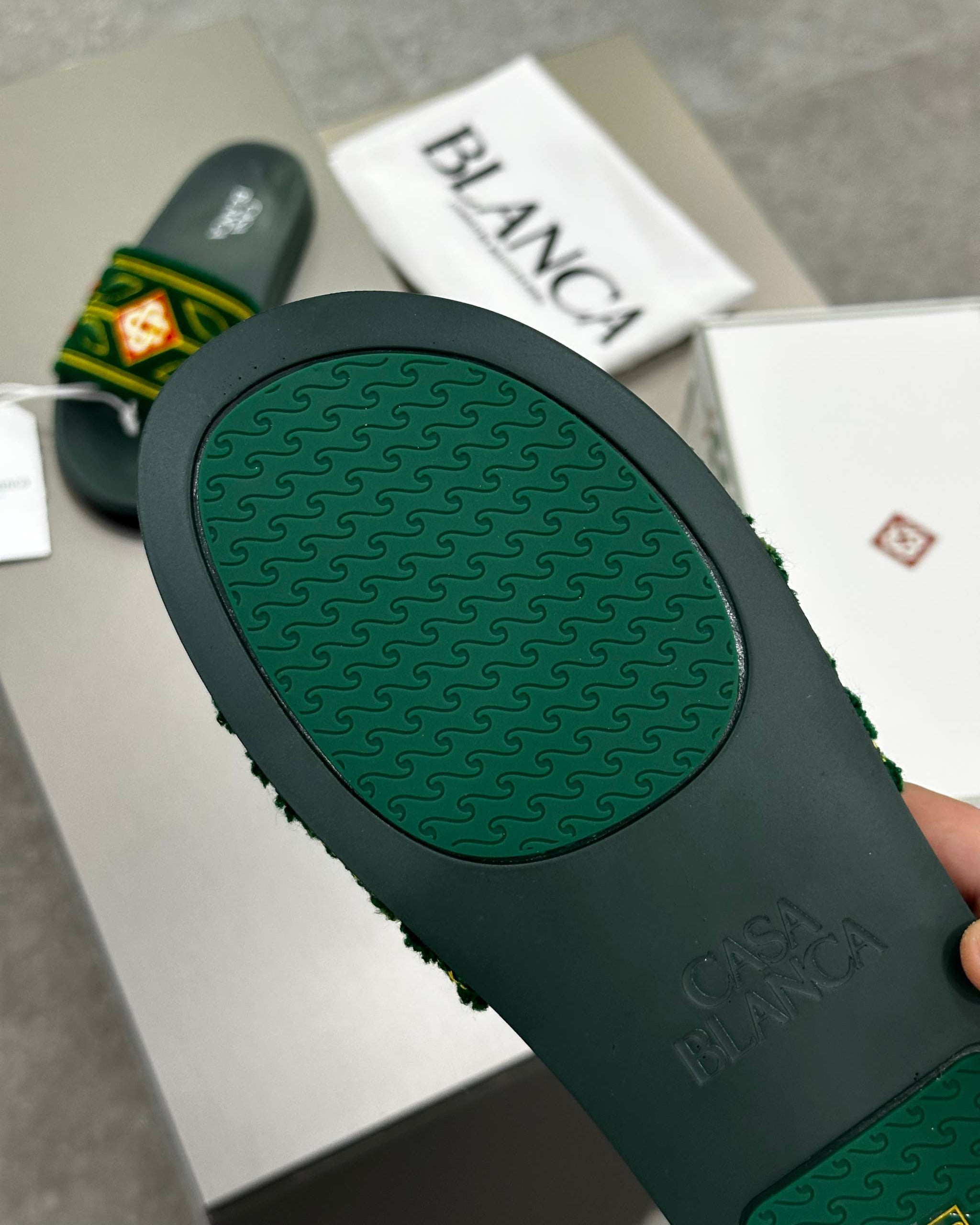 Casablanca Paris Embroidered terry slide Green