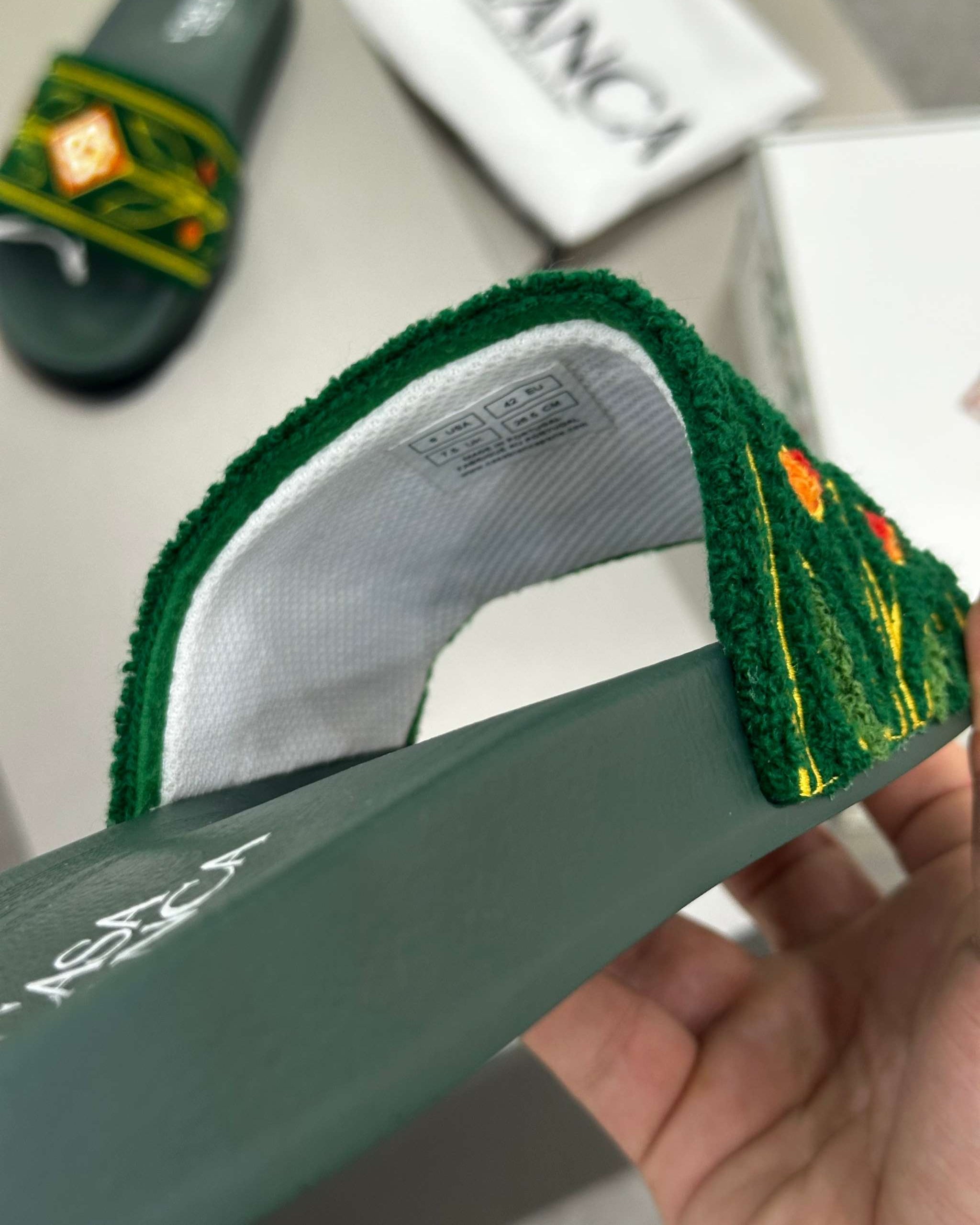 Casablanca Paris Embroidered terry slide Green