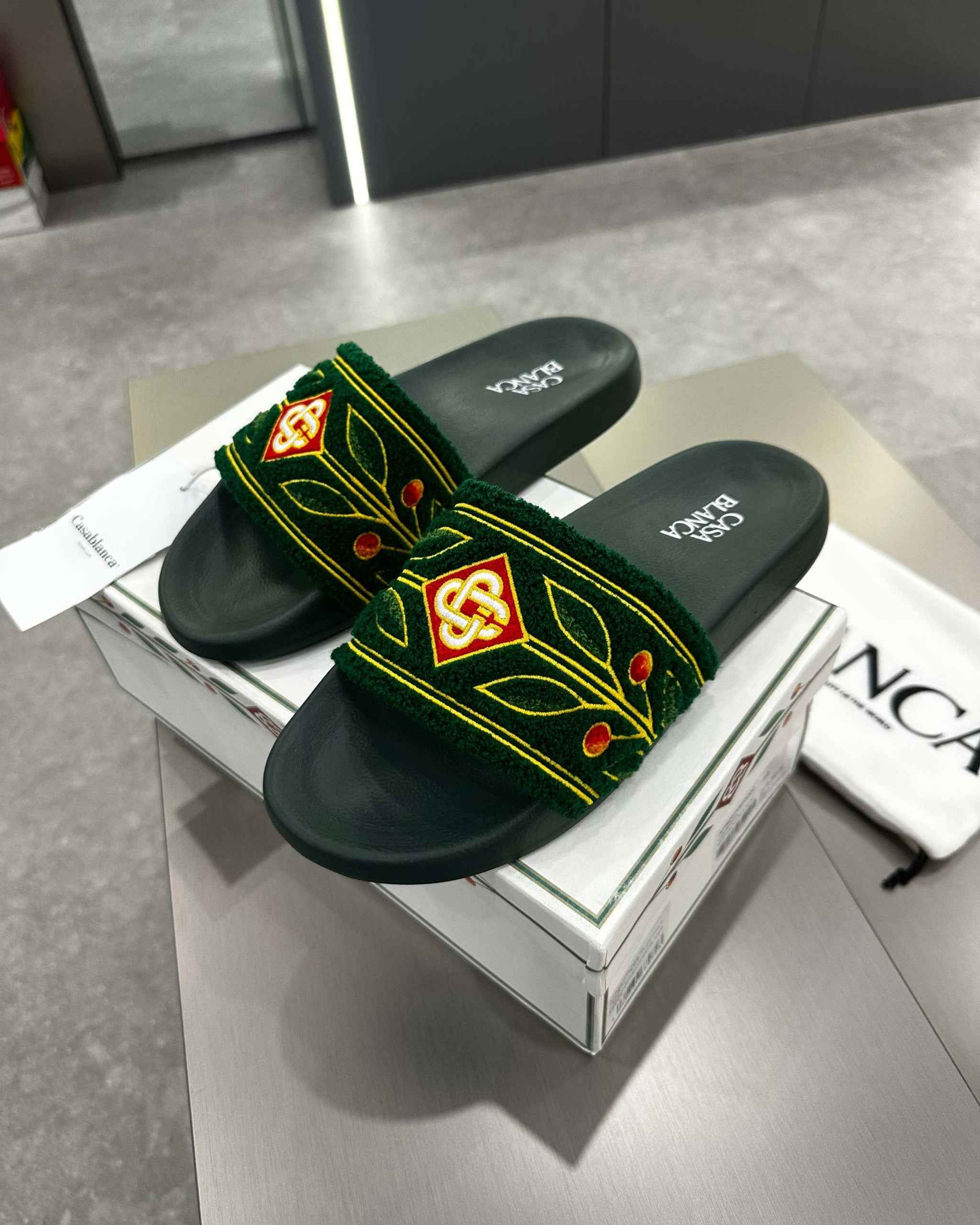 Casablanca Paris Embroidered terry slide Green - MAGIC CITY