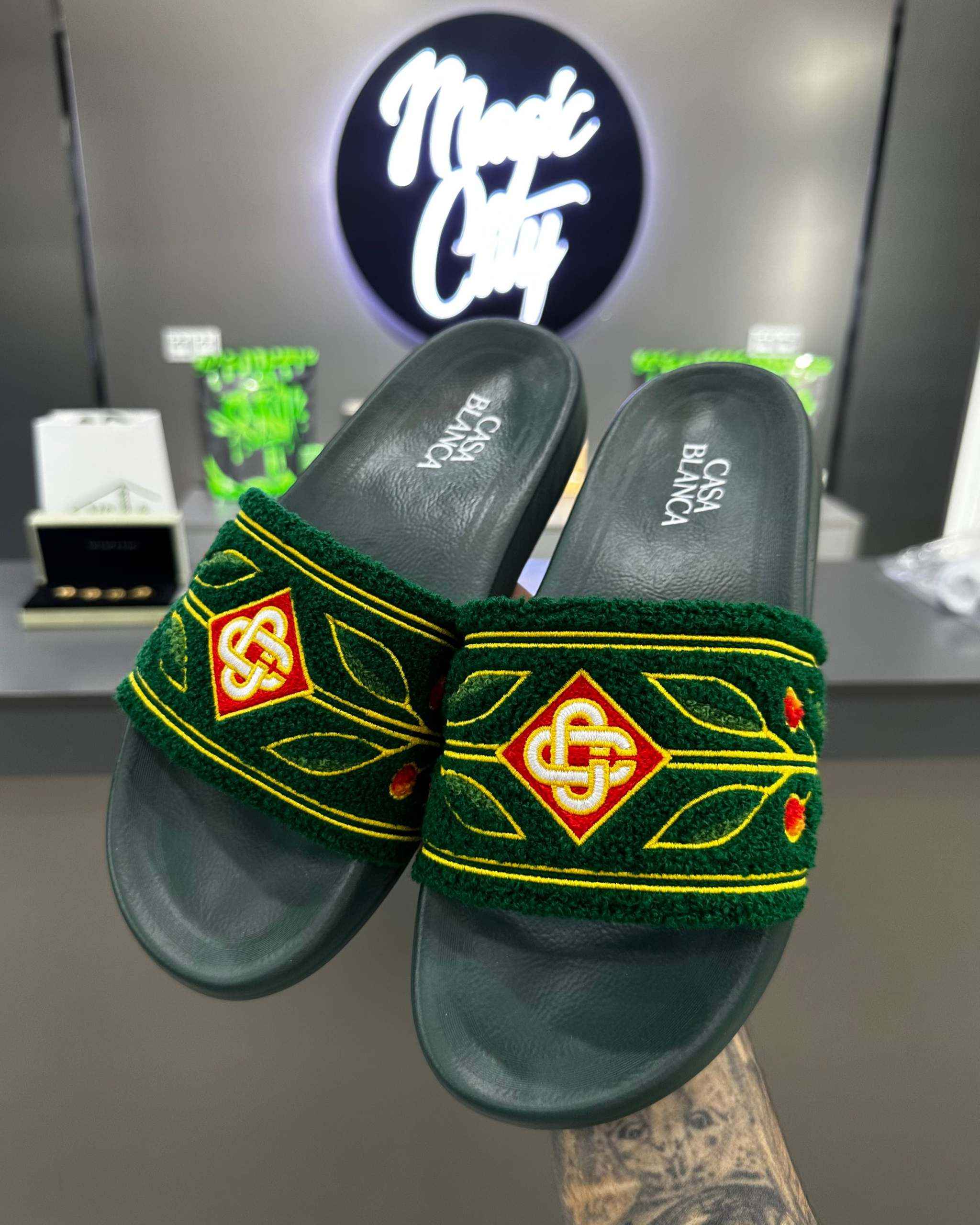 Casablanca Paris Embroidered terry slide Green - MAGIC CITY
