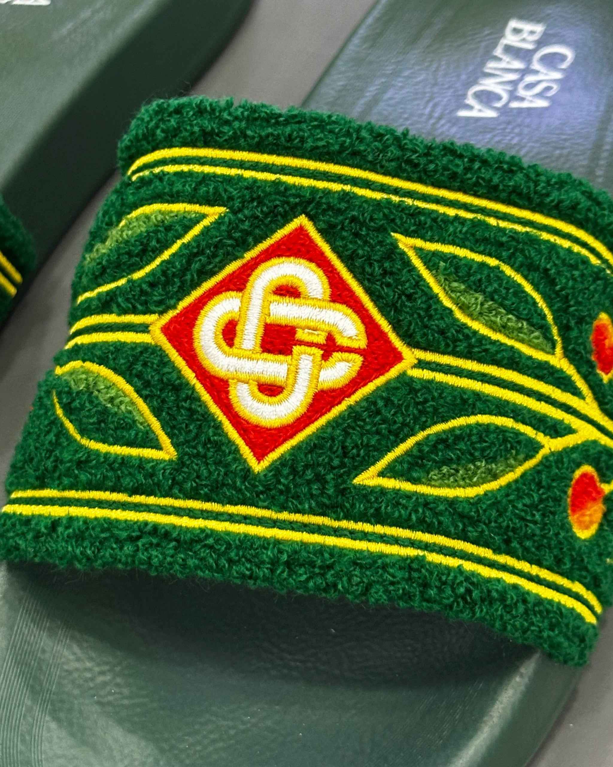 Casablanca Paris Embroidered terry slide Green - MAGIC CITY