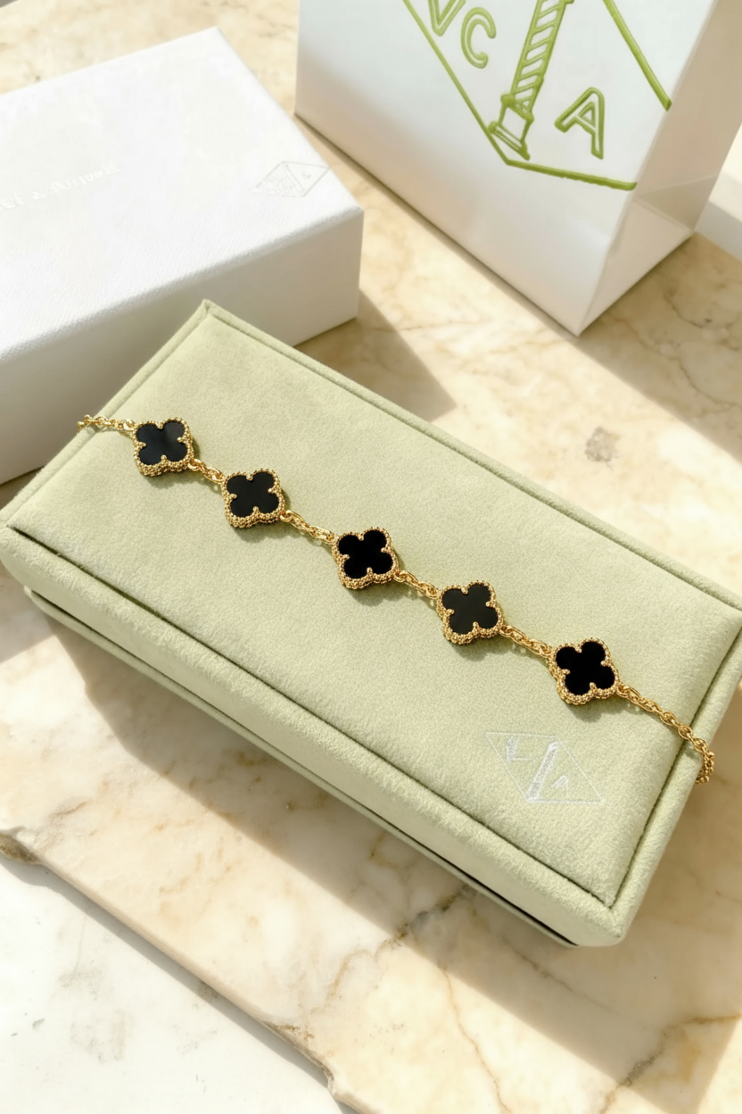 Van Cleef & Arpels Yellow Gold Black 5 Motif Vintage Alhambra - Stainless Steel