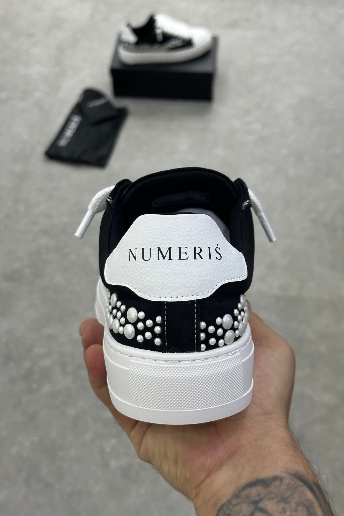 NUMERIS Low-Top Sneakers – Black Pearl Studded