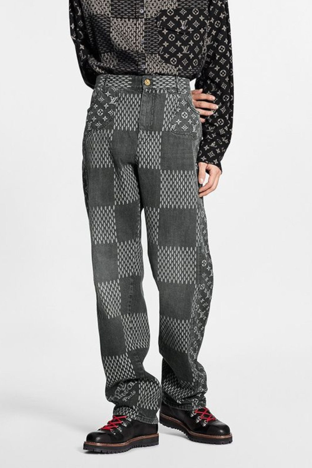 Louis V x Nigo Giant Damier Waves MNGM Denim Pants