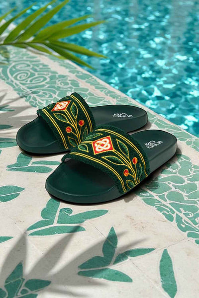 Casablanca Paris Embroidered terry slide Green