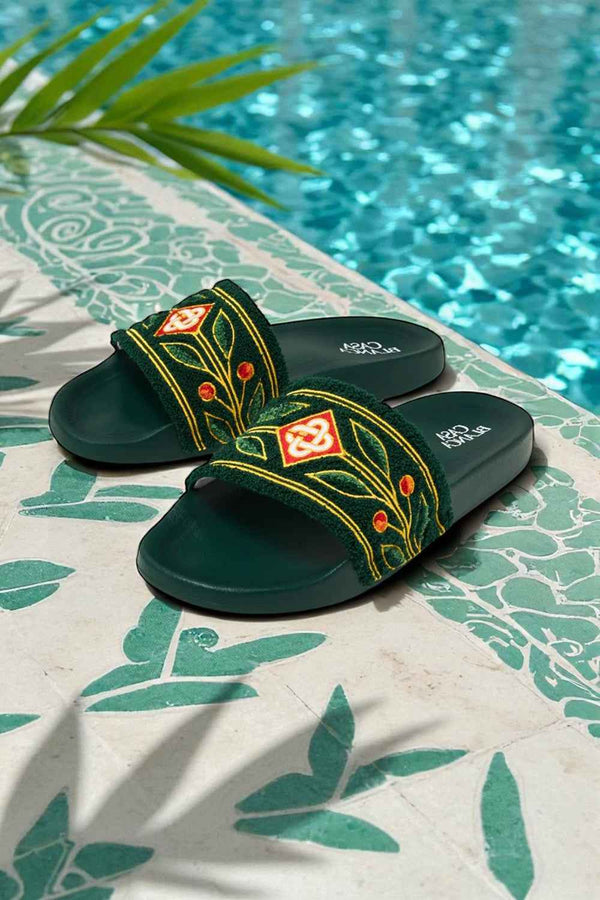 Casablanca Paris Embroidered terry slide Green - MAGIC CITY