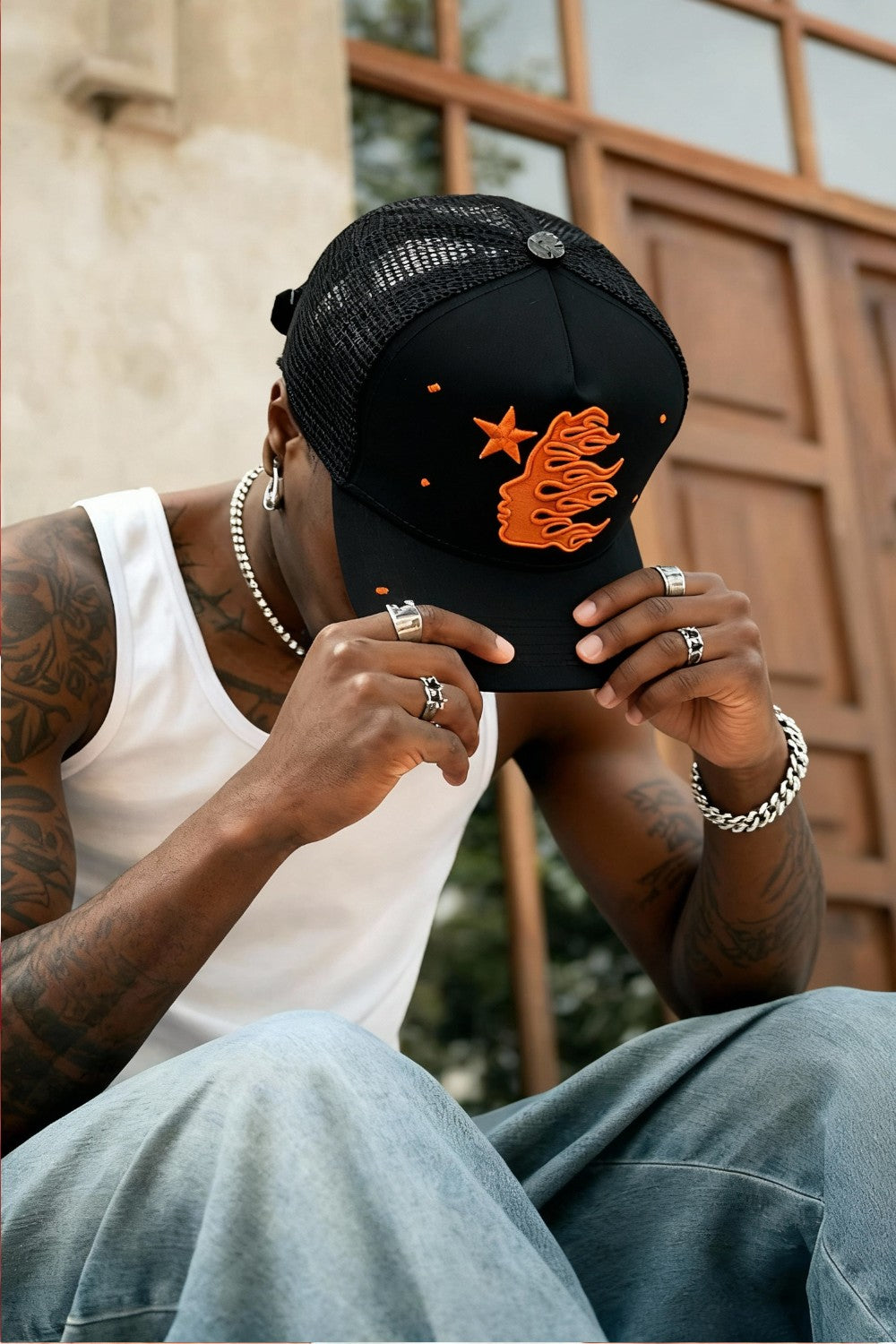 HELLSTAR Rhinestone Logo Cap | Orange Black