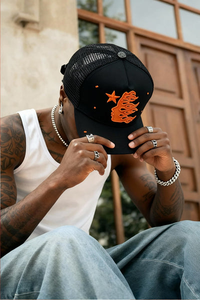 HELLSTAR Rhinestone Logo Cap | Orange Black