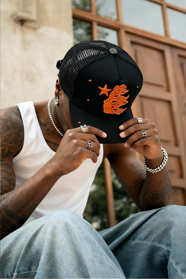 HELLSTAR Rhinestone Logo Cap | Orange Black - MAGIC CITY