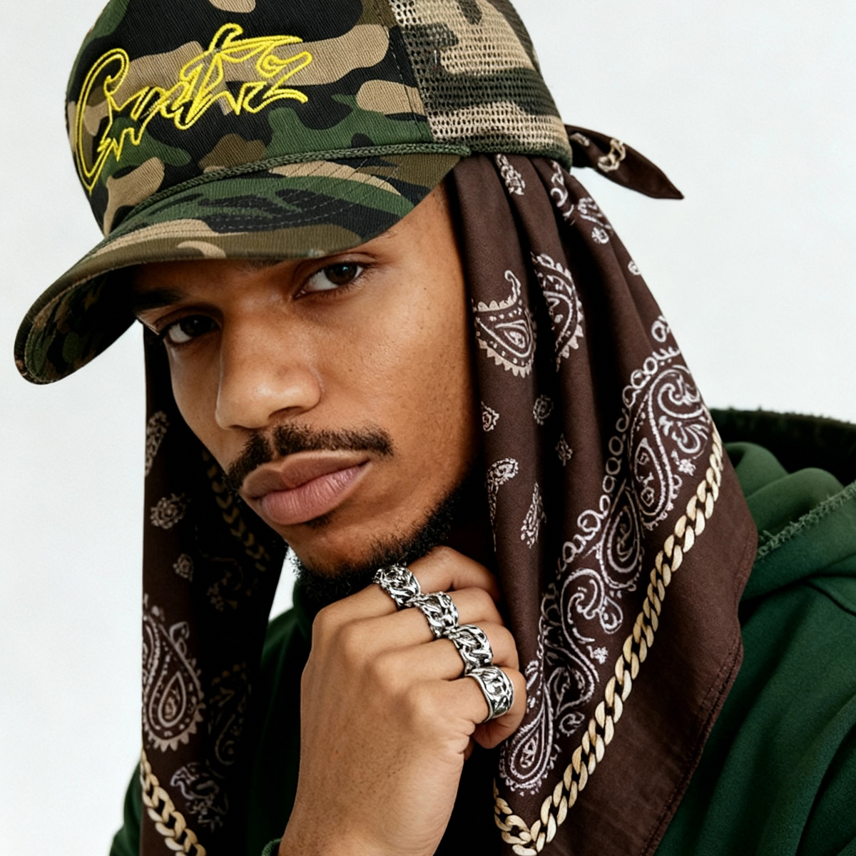 CORTEIZ 5 STARZ Alcatraz Trucker Hat – Camo Yellow - MAGIC CITY