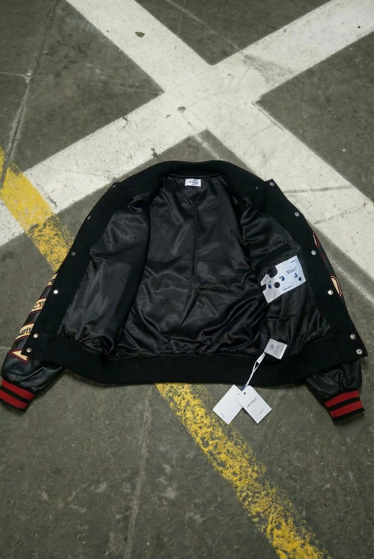 Off-white X A.c. Milan Logo-appliquéd Varsity Jacket