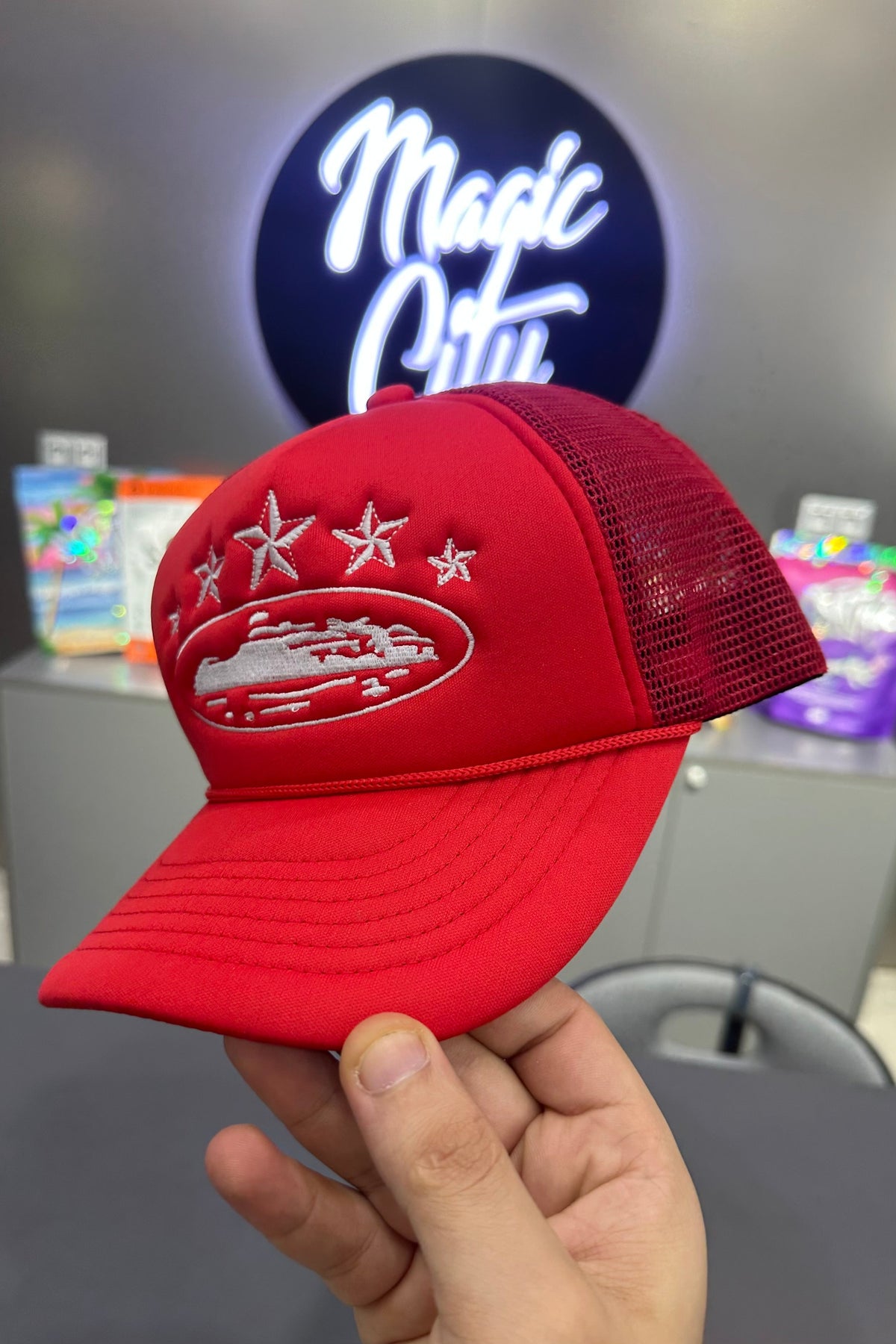 CORTEIZ 5 STARZ Alcatraz Trucker Hat – Red - MAGIC CITY