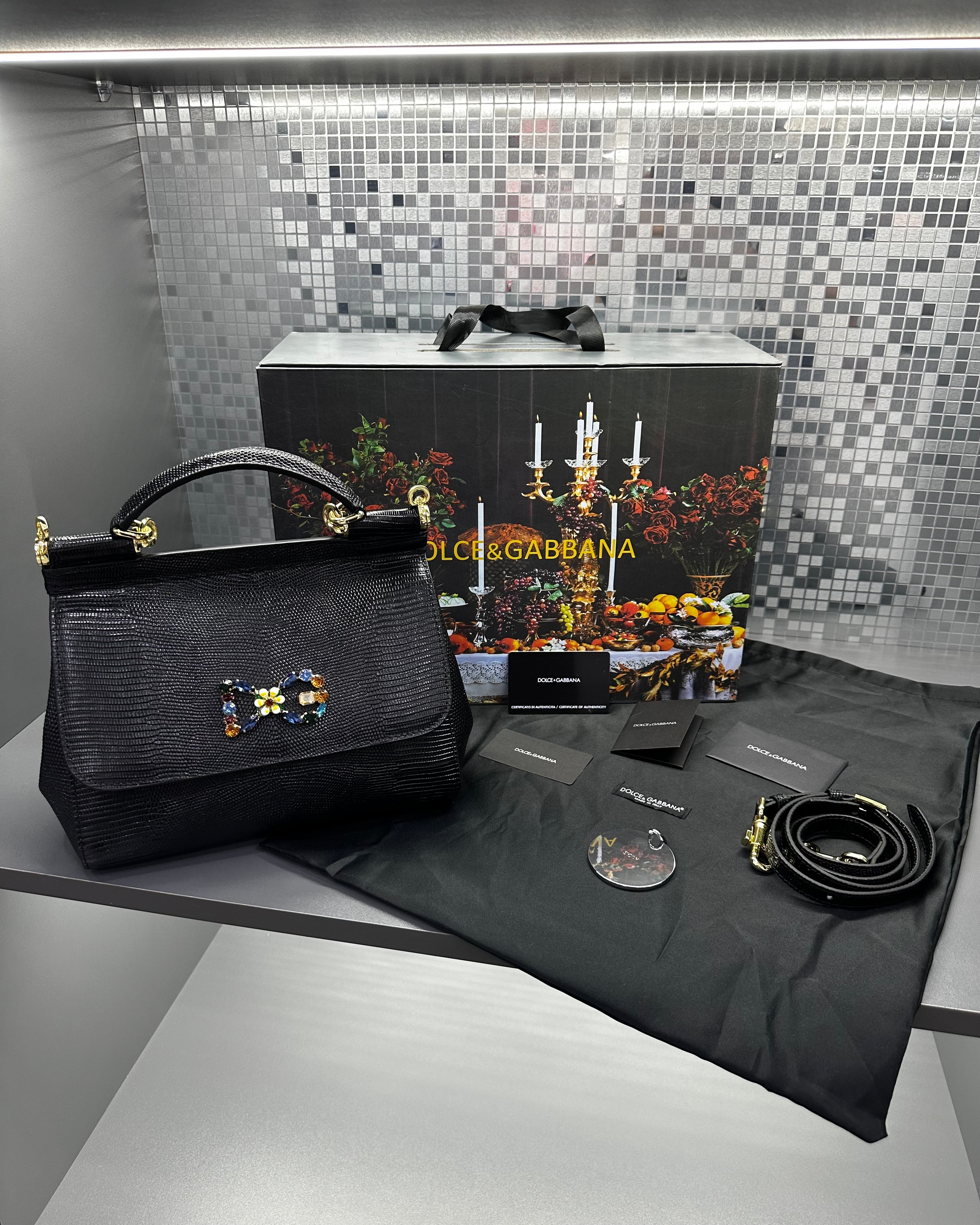 Dolce & Gabbana Medium Sicily Embossed Leather Satchel