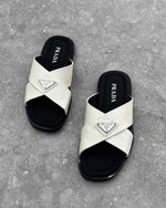 PRĄDA Marble White Crocodile Leather Crisscross Sandals - MAGIC CITY