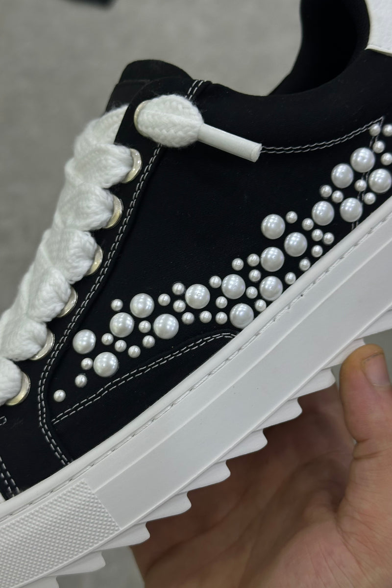 NUMERIS Low-Top Sneakers – Black Pearl Studded