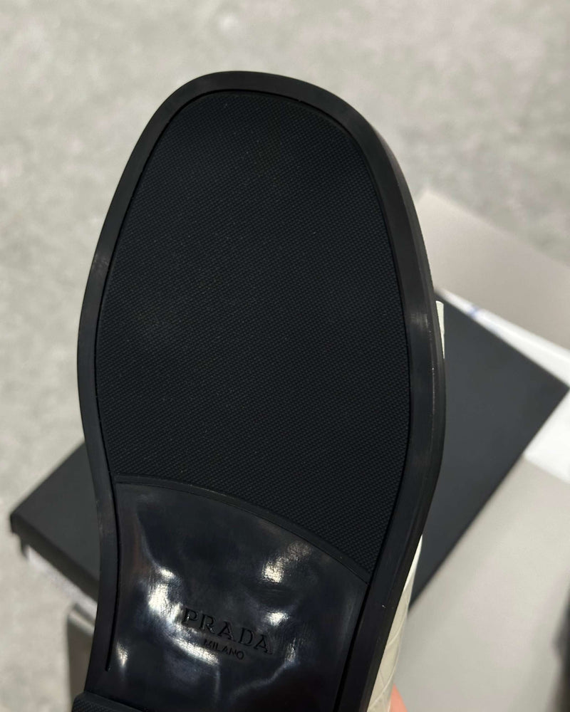 PRĄDA Marble White Crocodile Leather Crisscross Sandals - MAGIC CITY