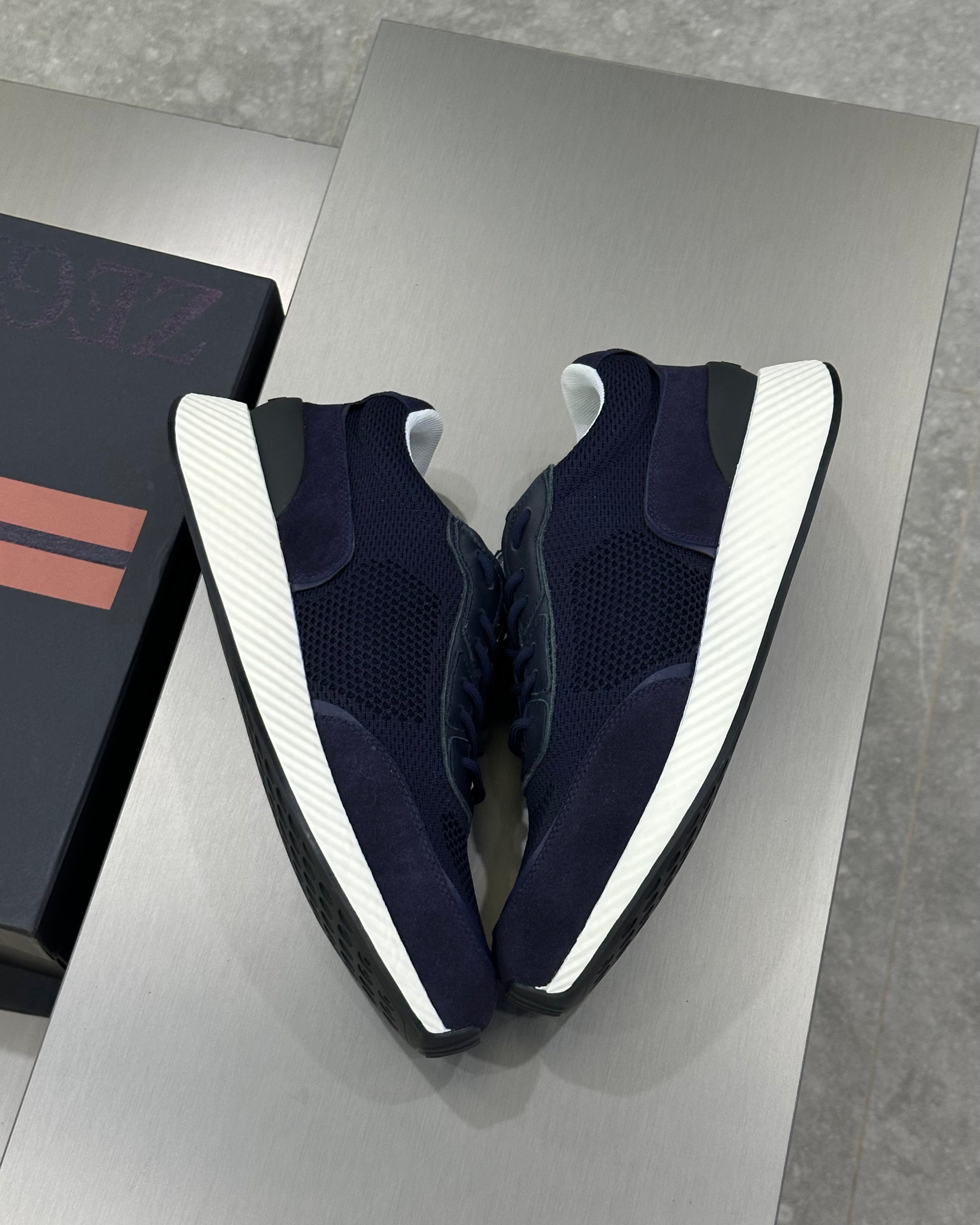 Zegna Techmerino Wool Sneakers - Bleu