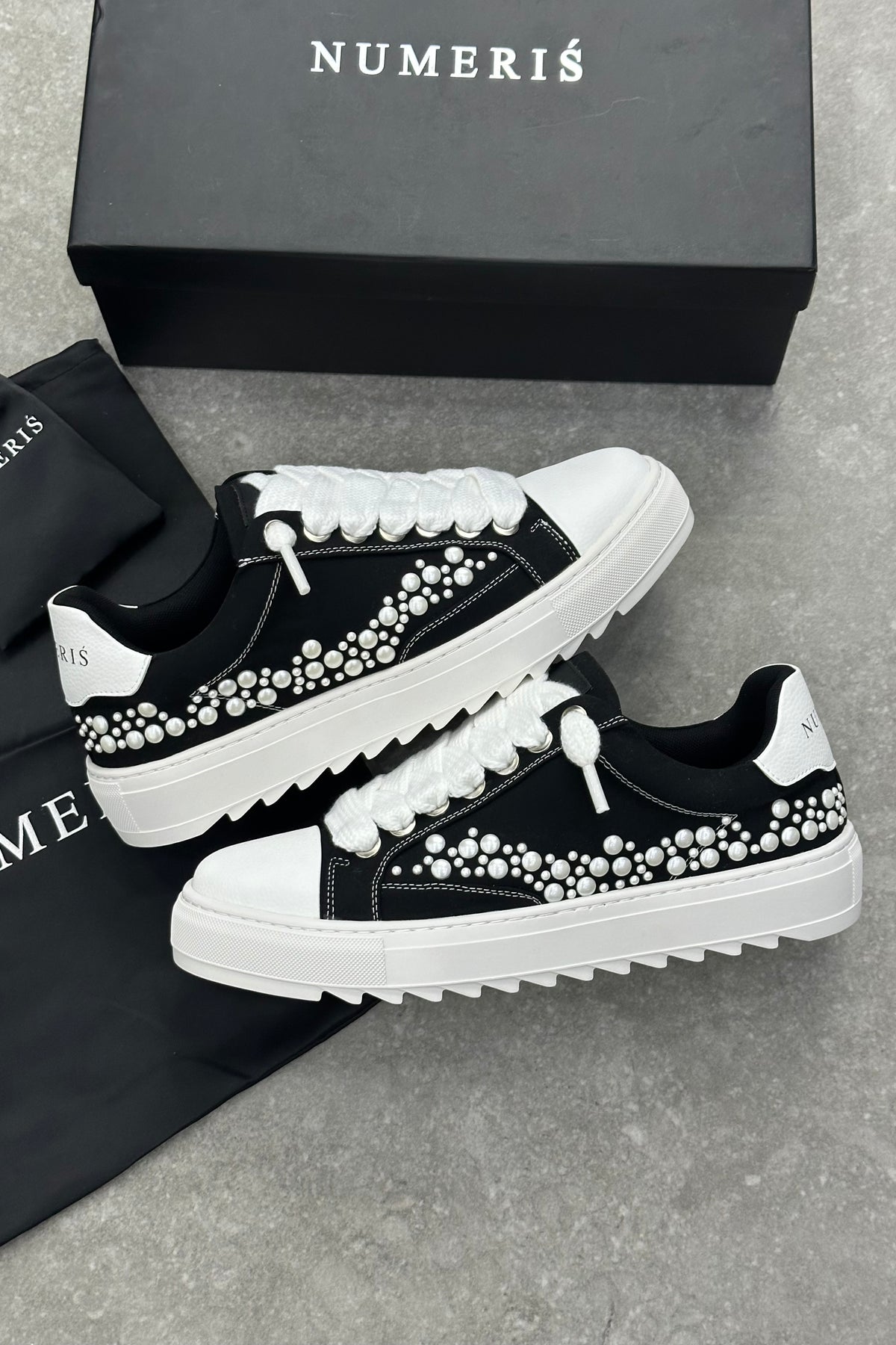 NUMERIS Low-Top Sneakers – Black Pearl Studded