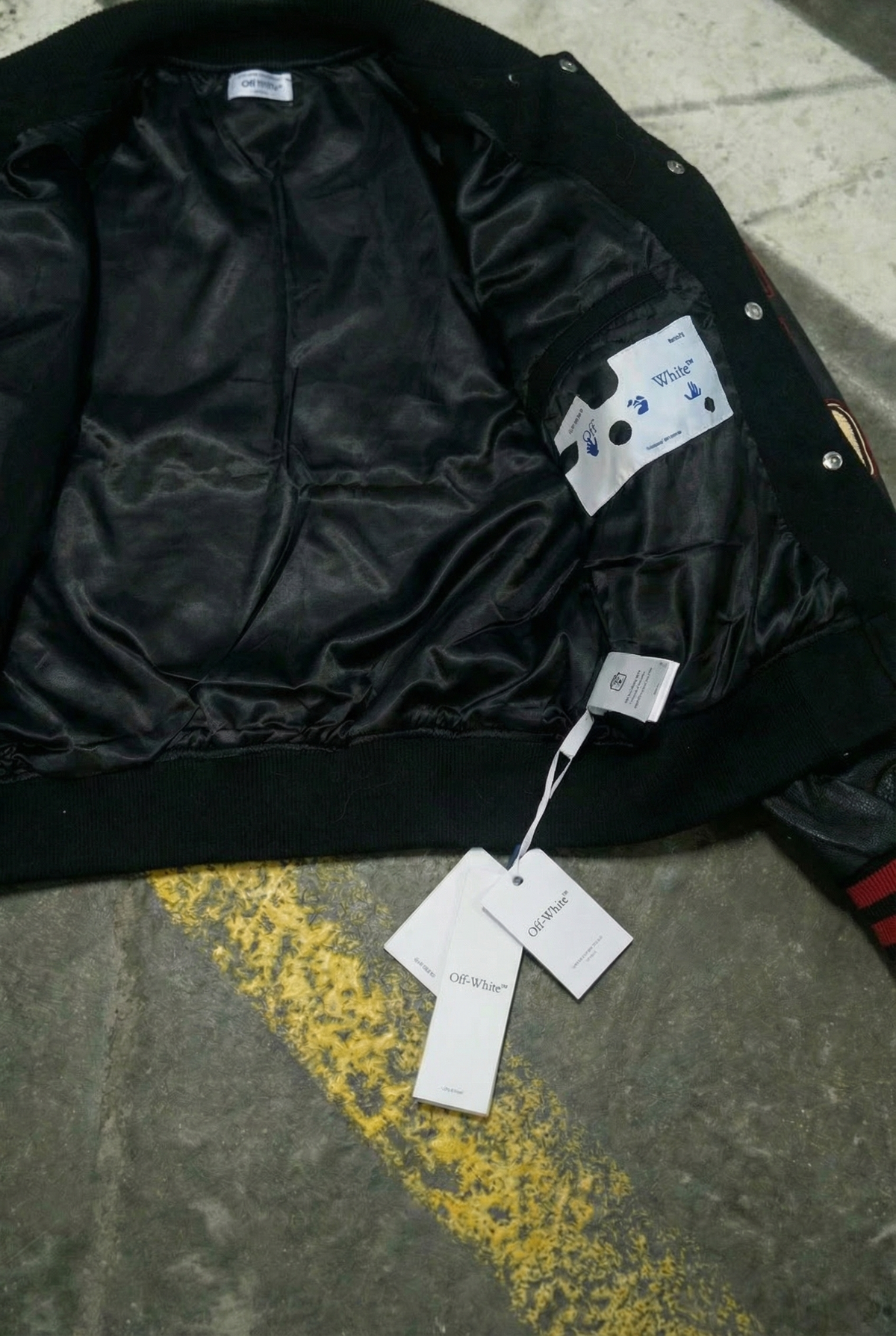 Off-white X A.c. Milan Logo-appliquéd Varsity Jacket