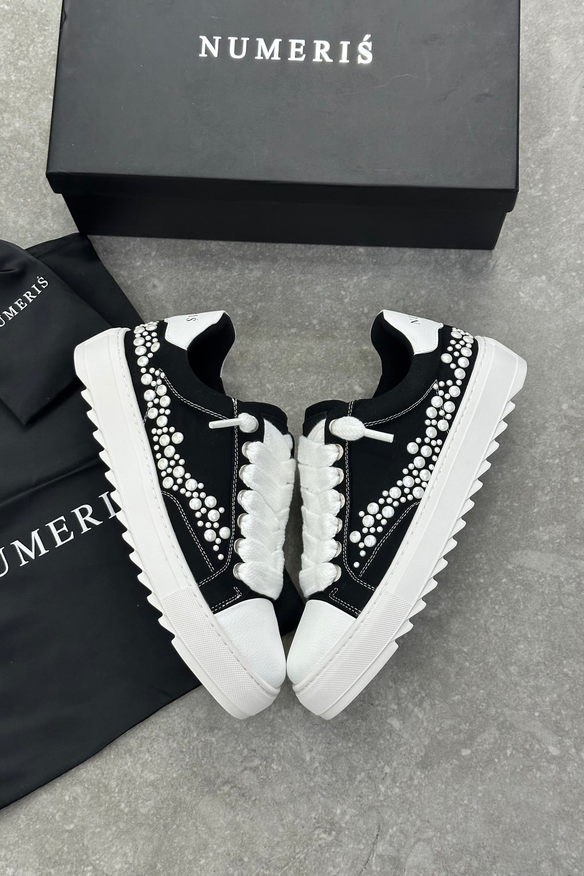 NUMERIS Low-Top Sneakers – Black Pearl Studded