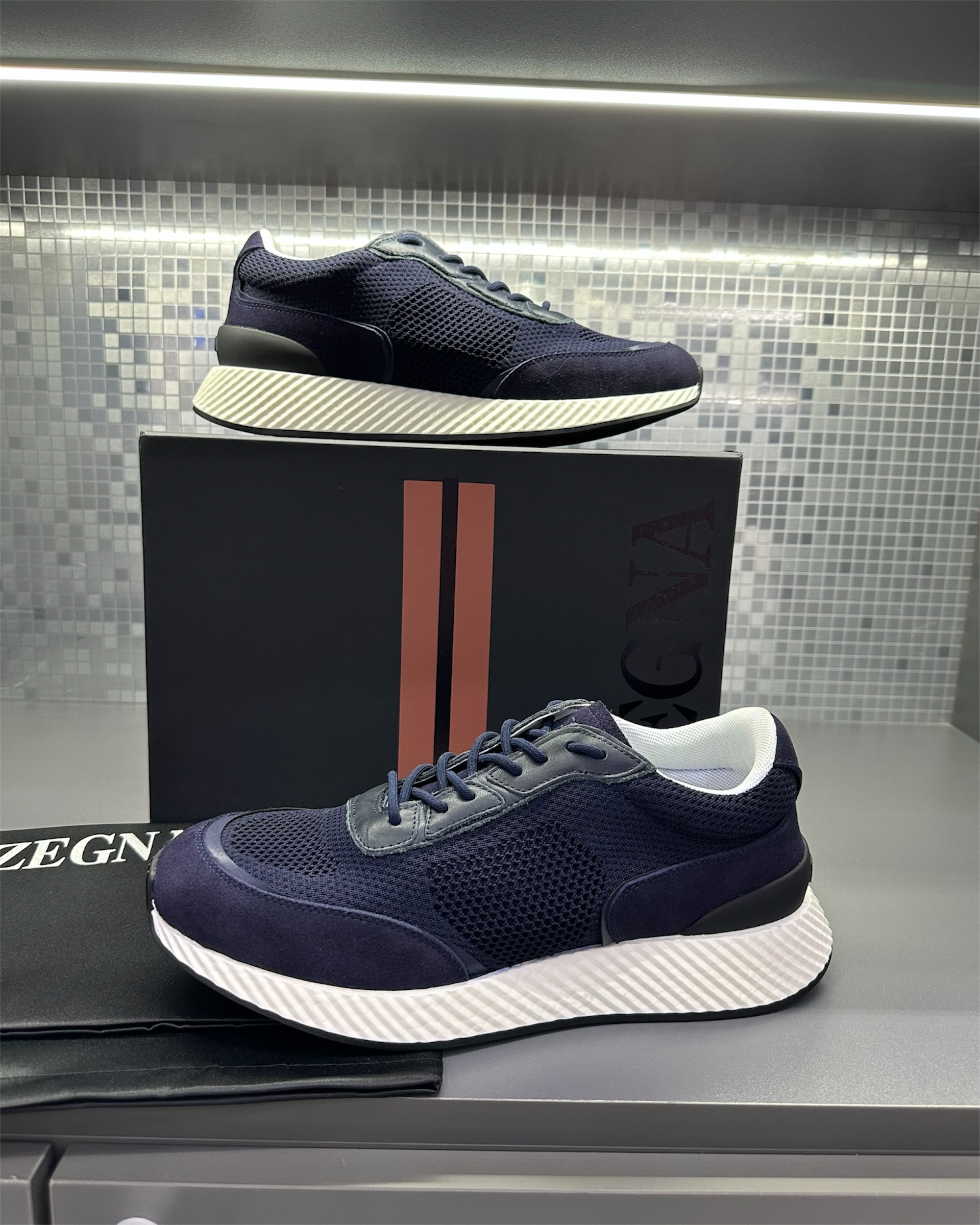 Zegna Techmerino Wool Sneakers - Bleu