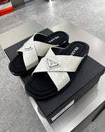 PRĄDA Marble White Crocodile Leather Crisscross Sandals - MAGIC CITY