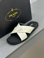 PRĄDA Marble White Crocodile Leather Crisscross Sandals - MAGIC CITY