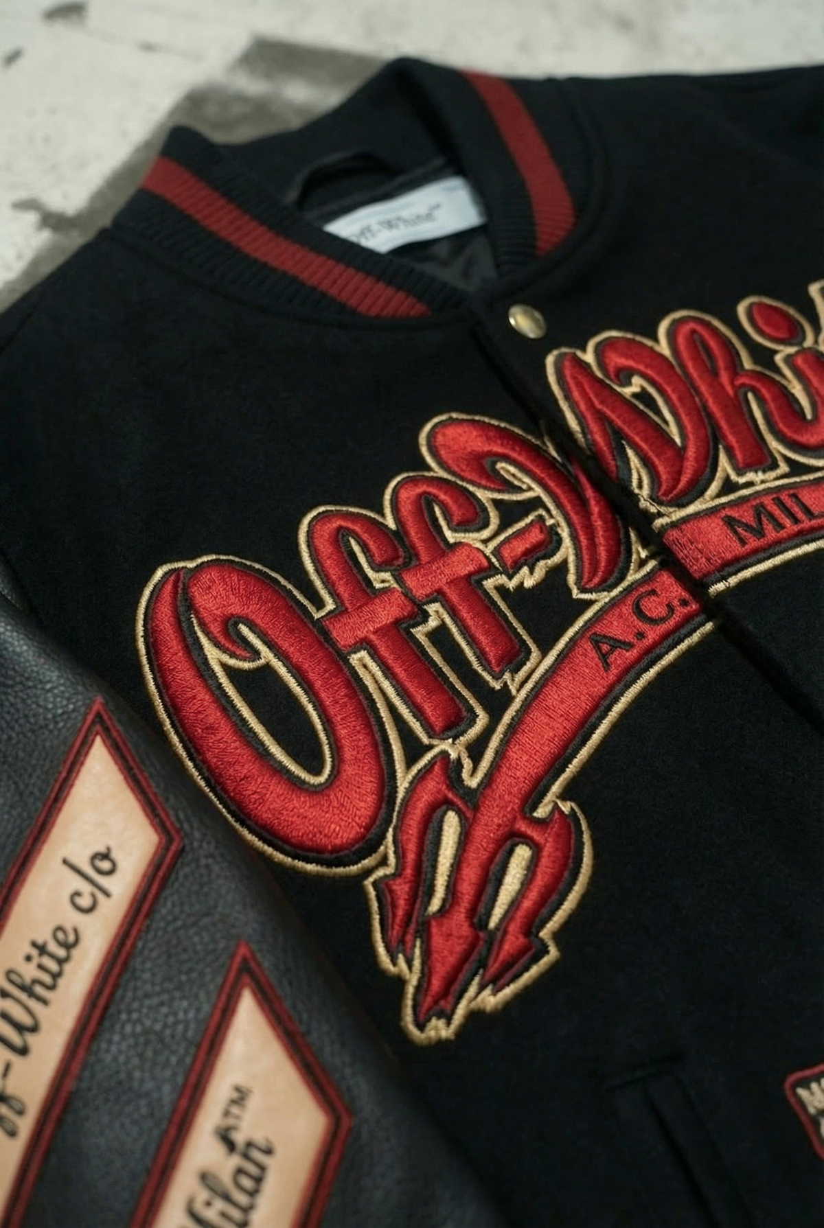 Off-white X A.c. Milan Logo-appliquéd Varsity Jacket