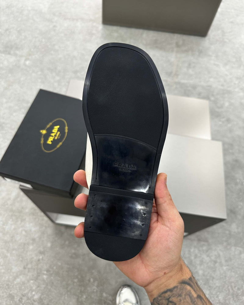 PRĄDA Marble White Crocodile Leather Crisscross Sandals - MAGIC CITY