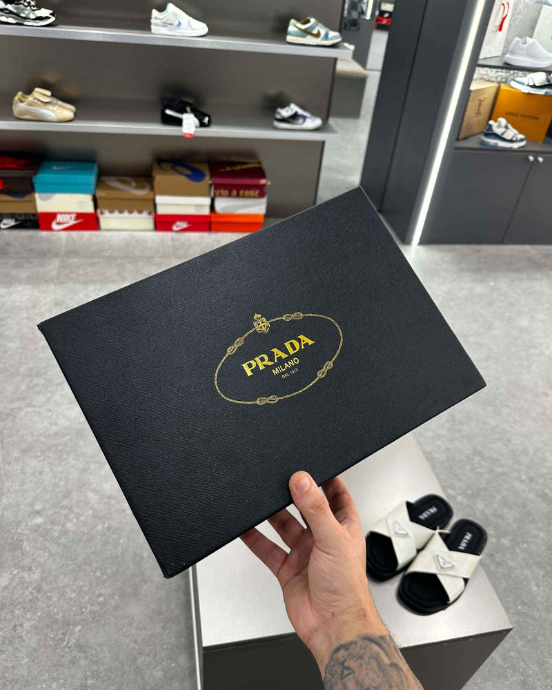 PRĄDA Marble White Crocodile Leather Crisscross Sandals - MAGIC CITY