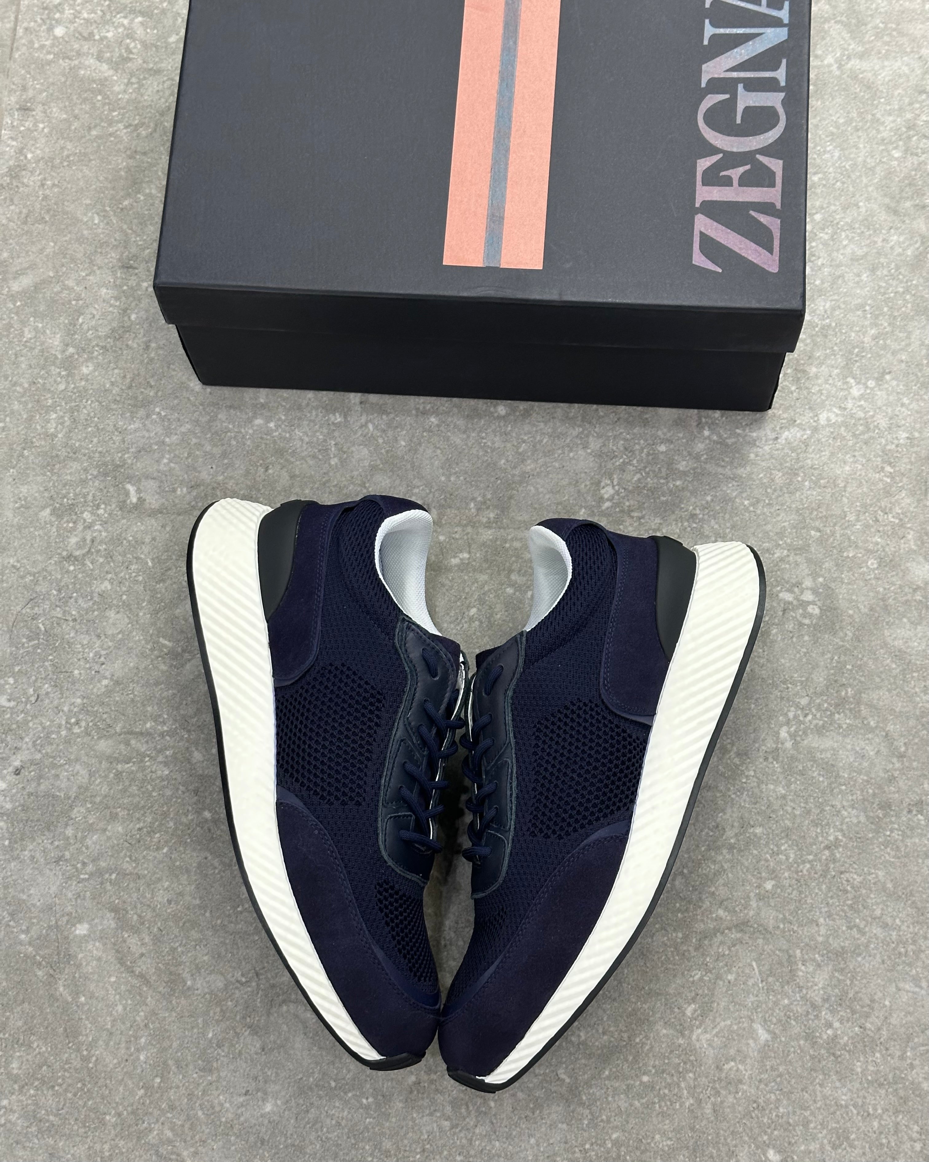 Zegna Techmerino Wool Sneakers - Bleu