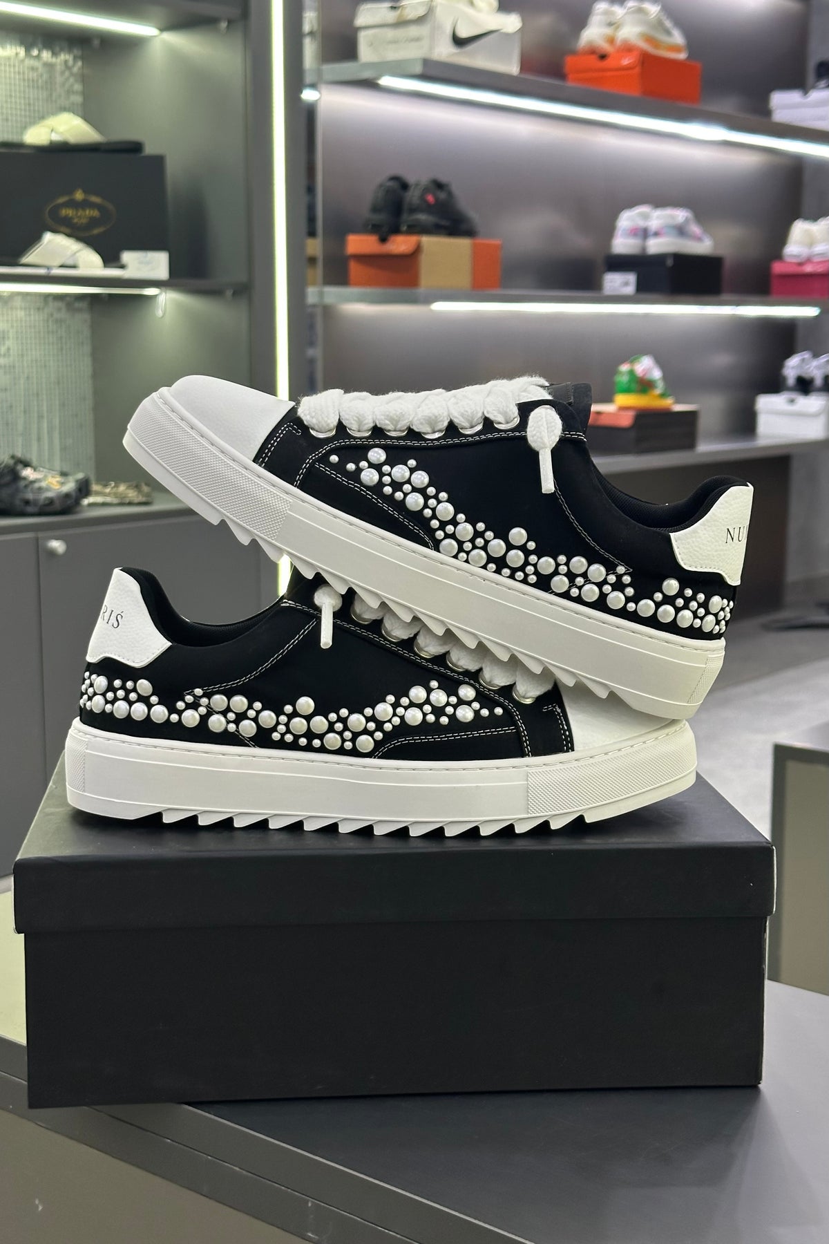NUMERIS Low-Top Sneakers – Black Pearl Studded