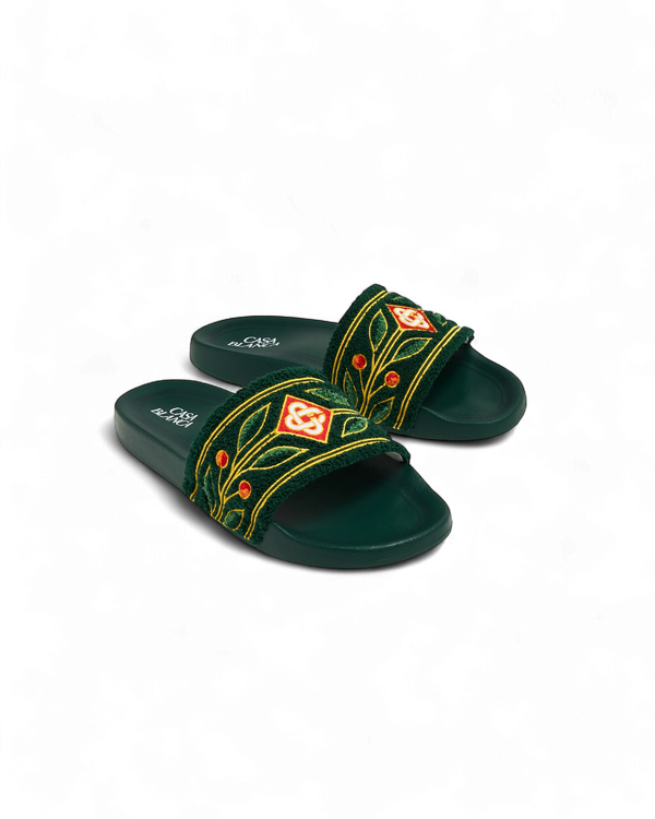 Casablanca Paris Embroidered terry slide Green