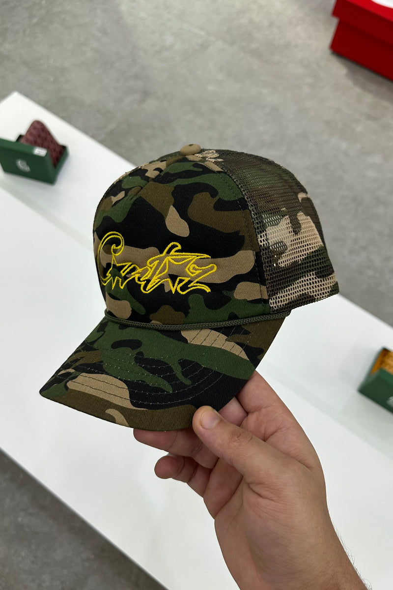 CORTEIZ 5 STARZ Alcatraz Trucker Hat – Camo Yellow - MAGIC CITY