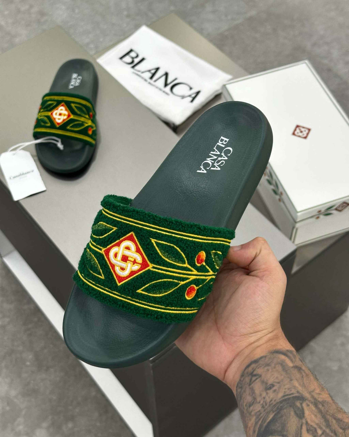 Casablanca Paris Embroidered terry slide Green - MAGIC CITY