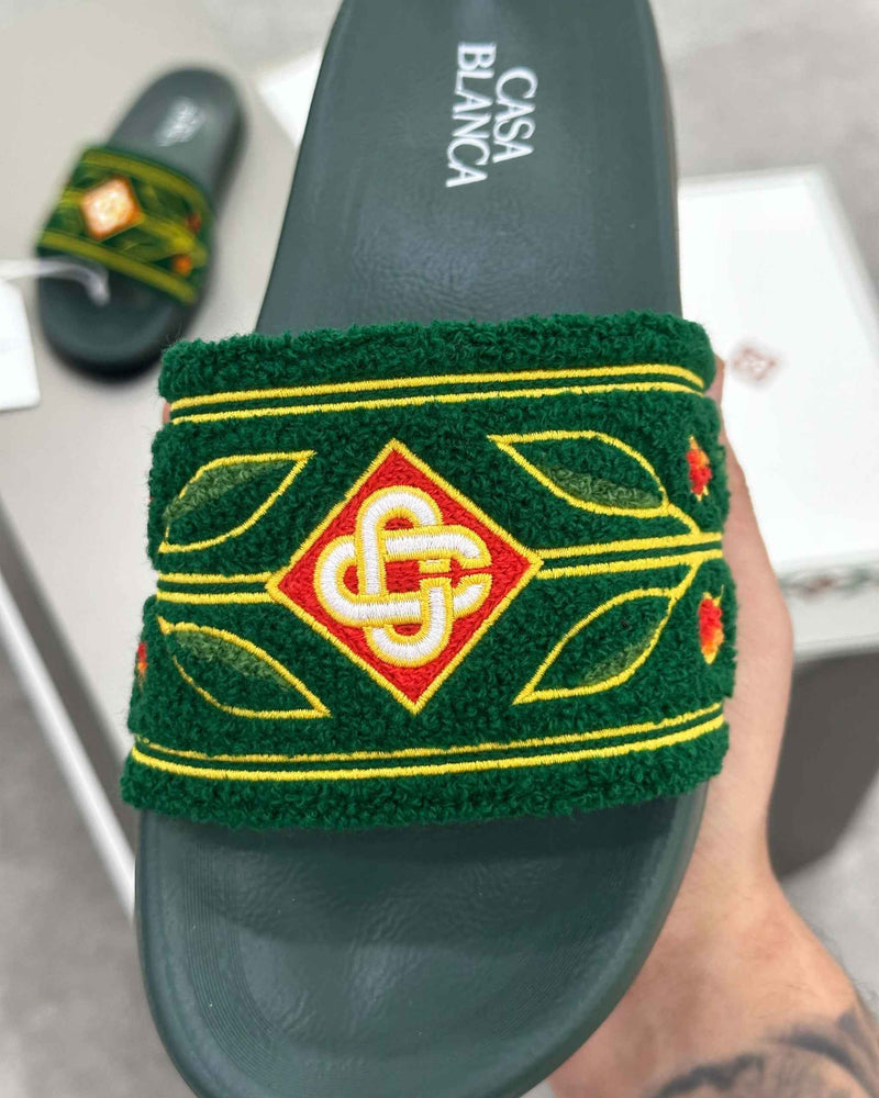 Casablanca Paris Embroidered terry slide Green - MAGIC CITY